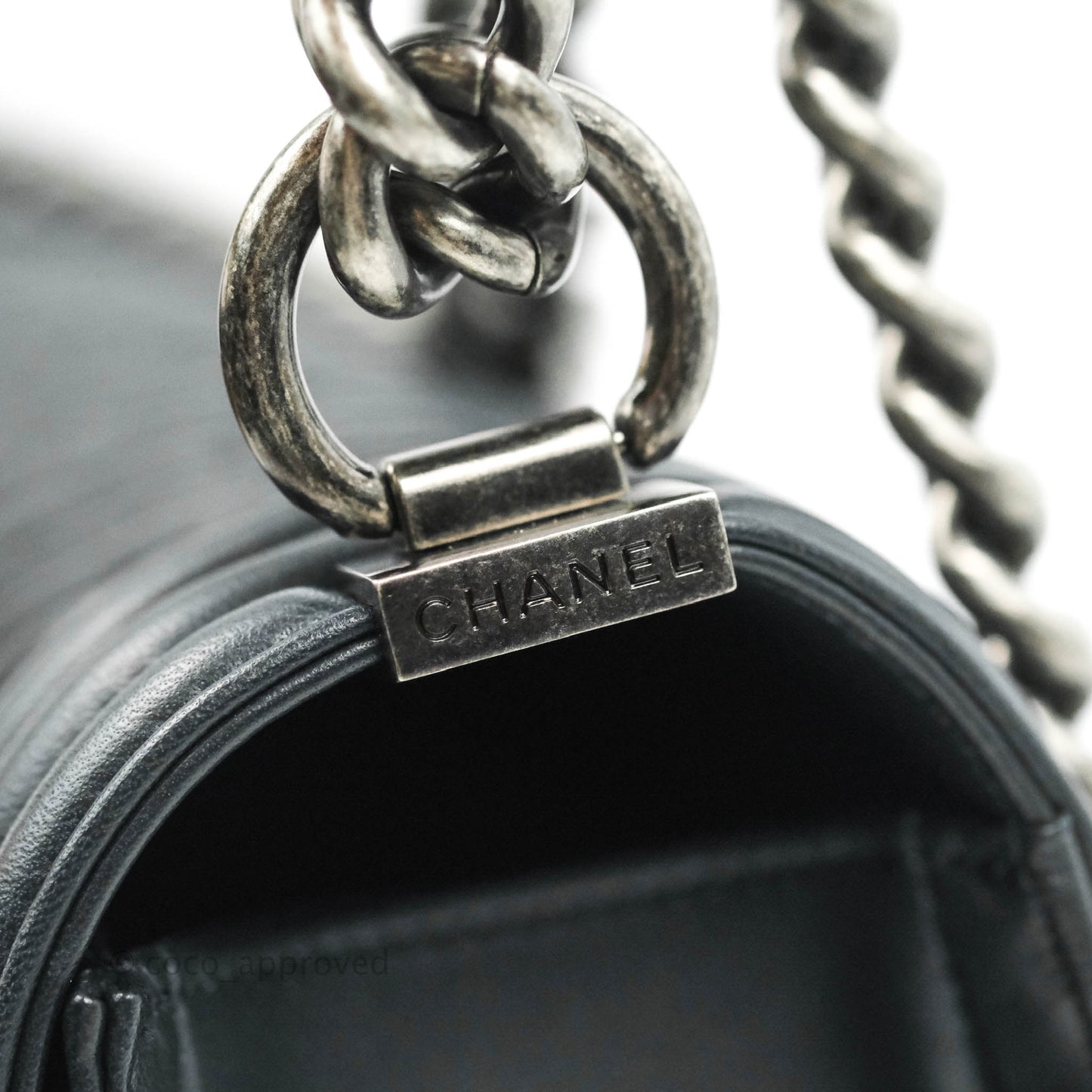Chanel New Medium Chevron Boy Bag Navy Crumpled Calfskin Ruthenium Hardware