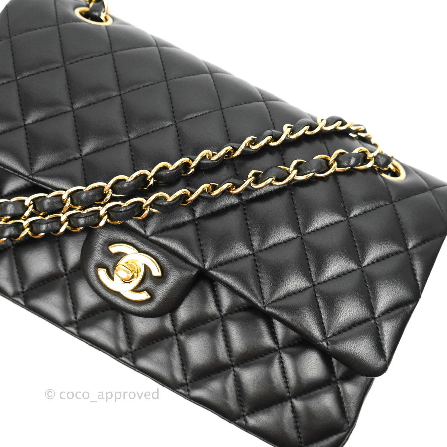 Chanel Classic M/L Medium Double Flap Black Lambskin Gold Hardware