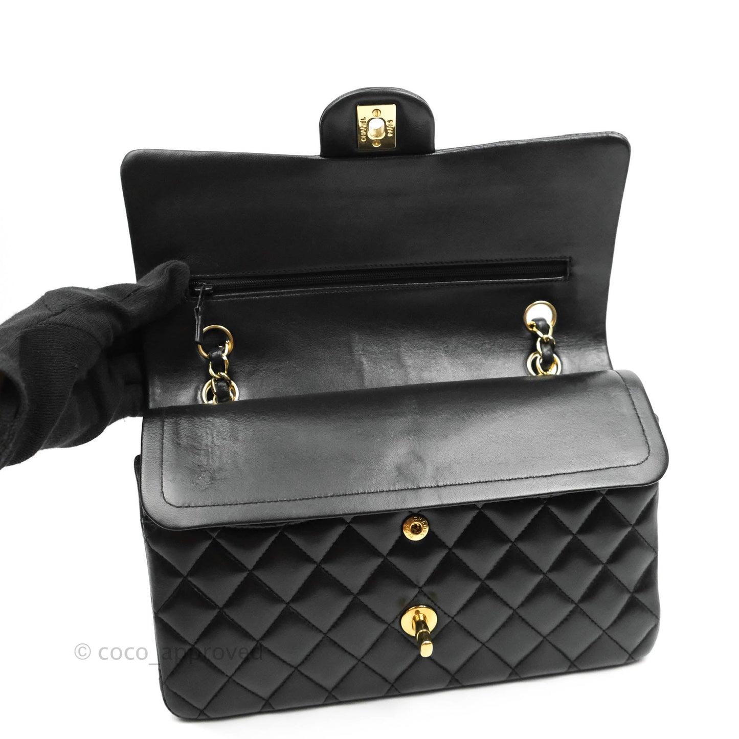 Chanel Classic M/L Medium Double Flap Black Lambskin Gold Hardware