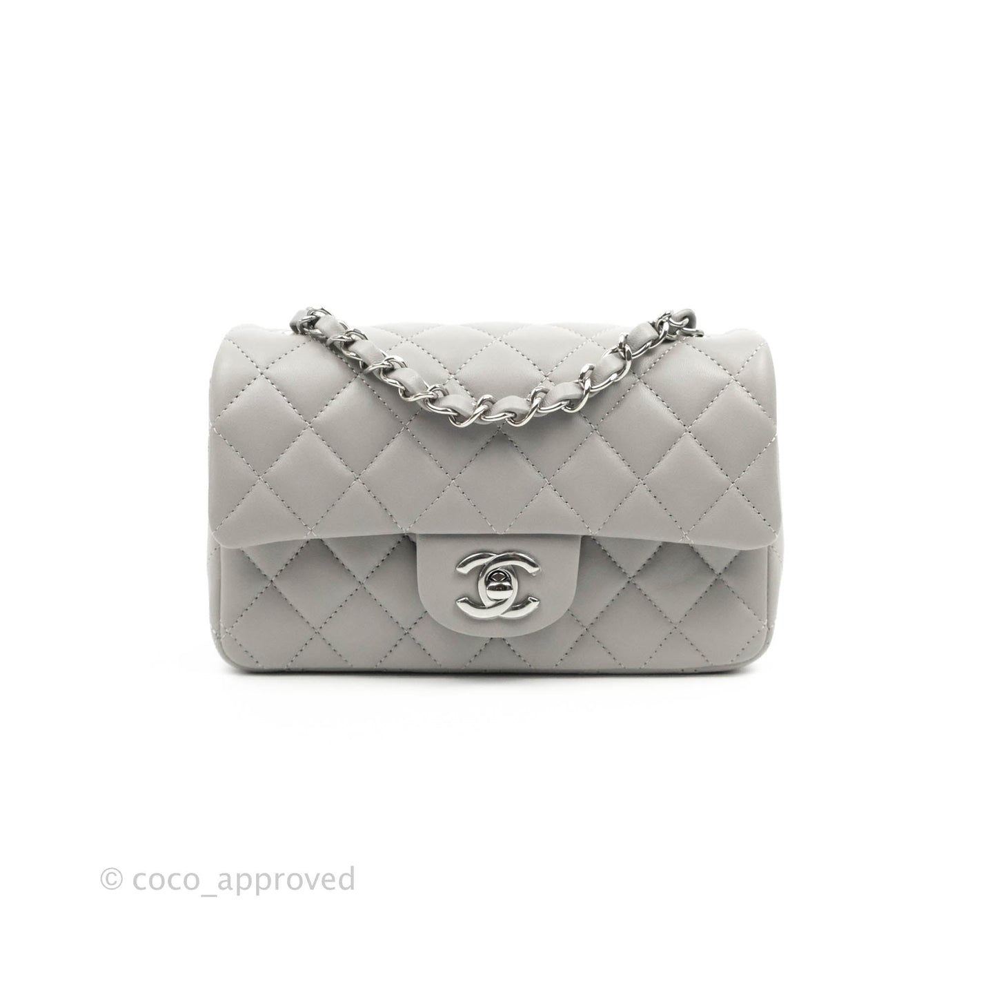 Chanel Quilted Mini Rectangular Grey Lambskin Silver Hardware 21B