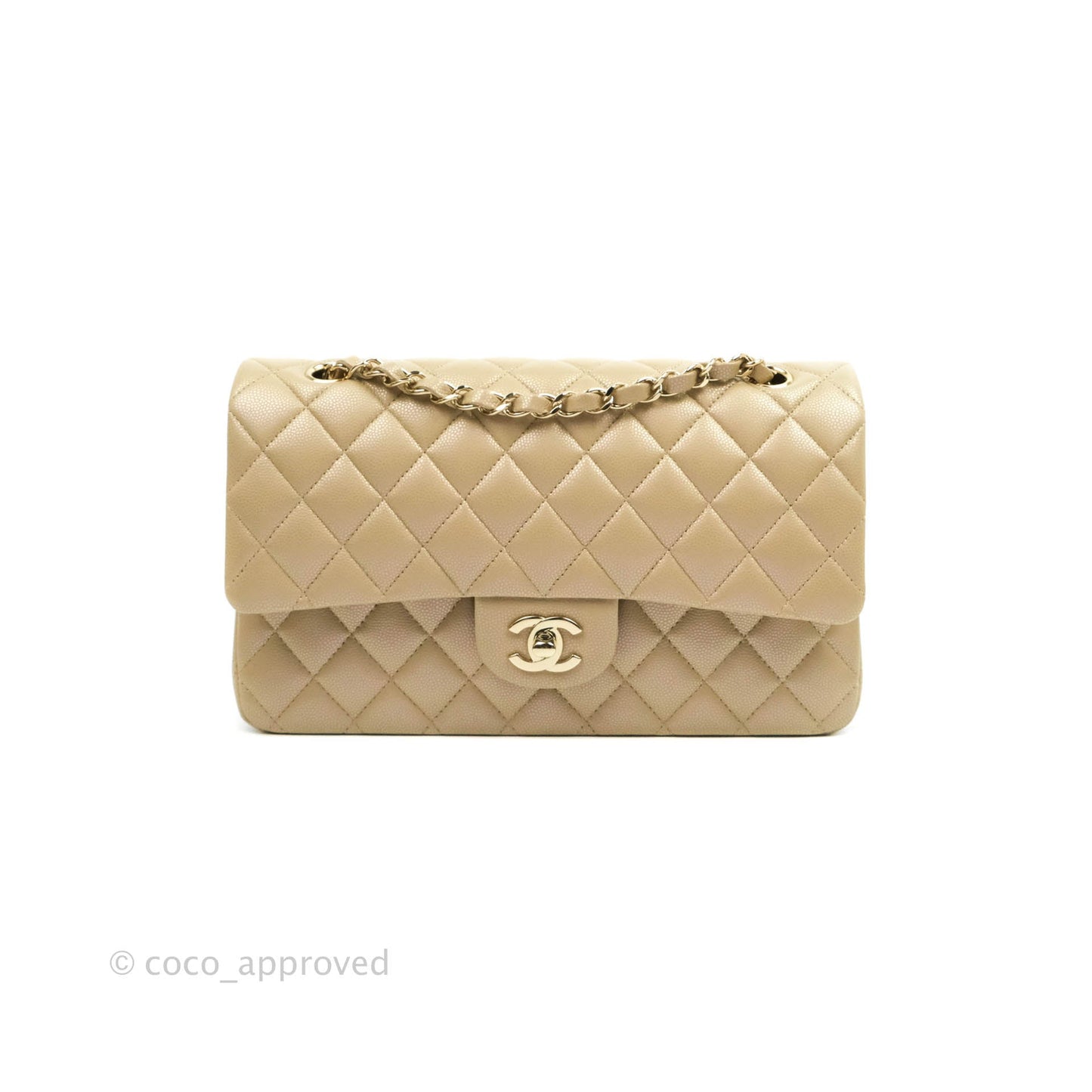 Chanel M/L Medium Double Flap Bag Iridescent Dark Beige Caviar Gold Hardware 21S