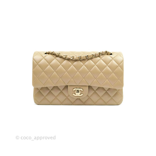 Chanel M/L Medium Double Flap Bag Iridescent Dark Beige Caviar Gold Hardware 21S