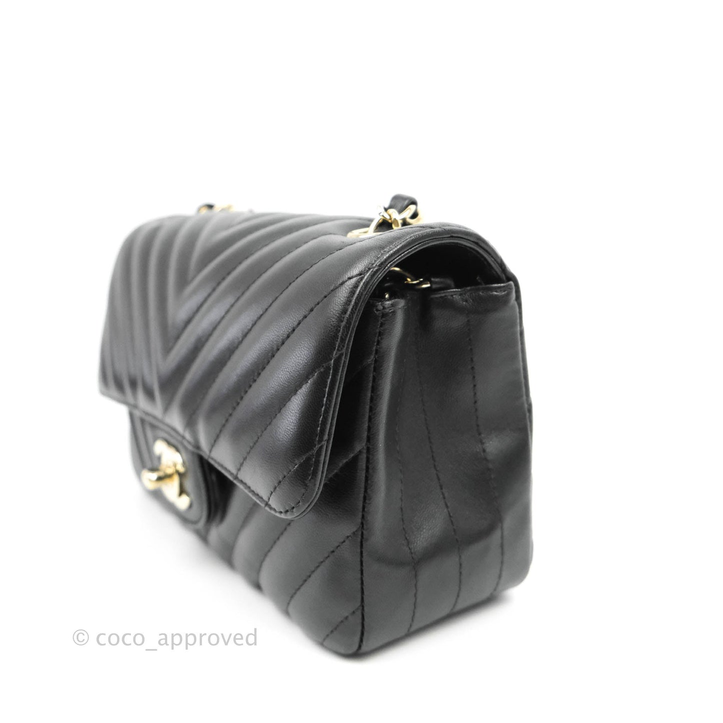 Chanel Chevron Mini Rectangular Flap Black Lambskin Gold Hardware