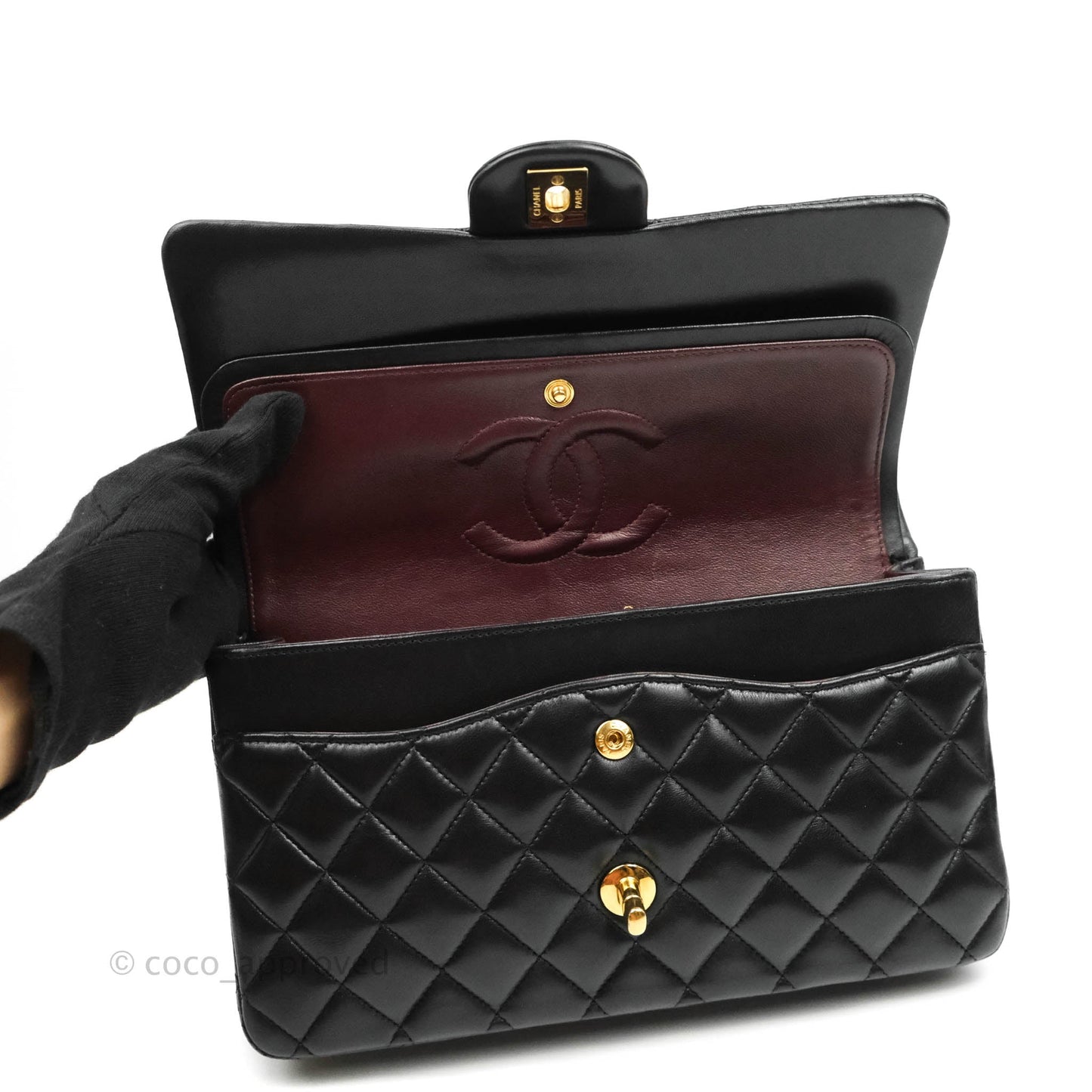 Chanel Classic M/L Medium Double Flap Black Lambskin Gold Hardware