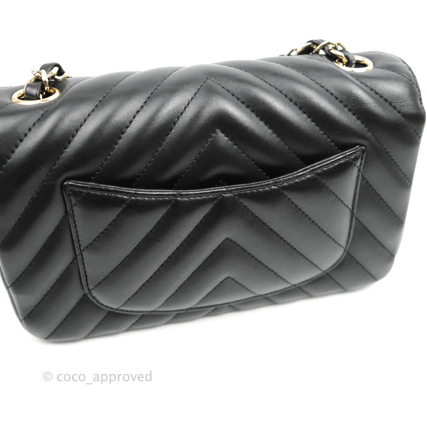 Chanel Chevron Mini Rectangular Flap Black Lambskin Gold Hardware