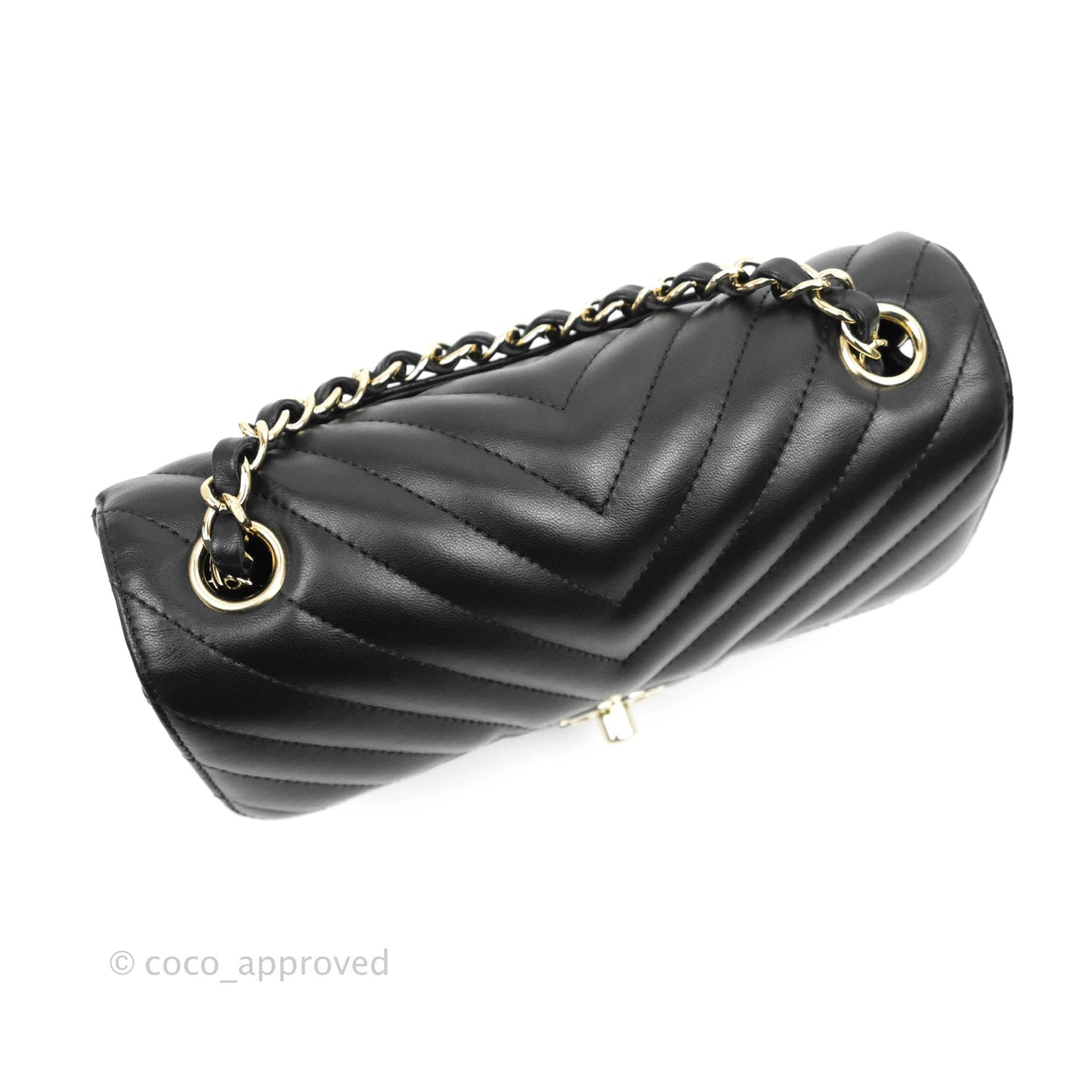 Chanel Chevron Mini Rectangular Flap Black Lambskin Gold Hardware
