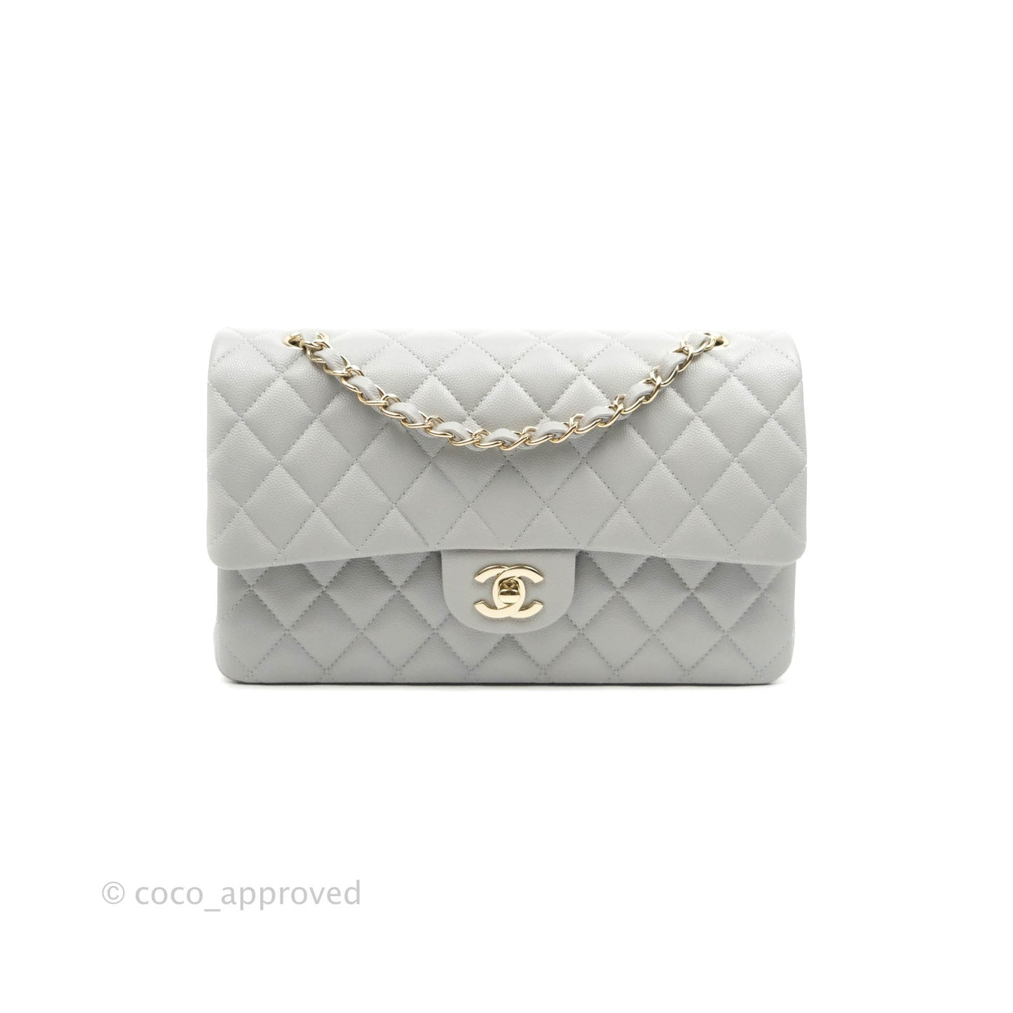 Chanel Classic M/L Medium Double Flap Grey Caviar Gold Hardware