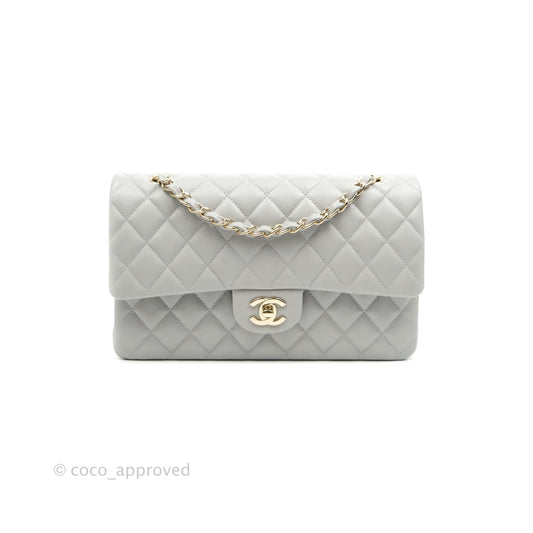 Chanel Classic M/L Medium Double Flap Grey Caviar Gold Hardware