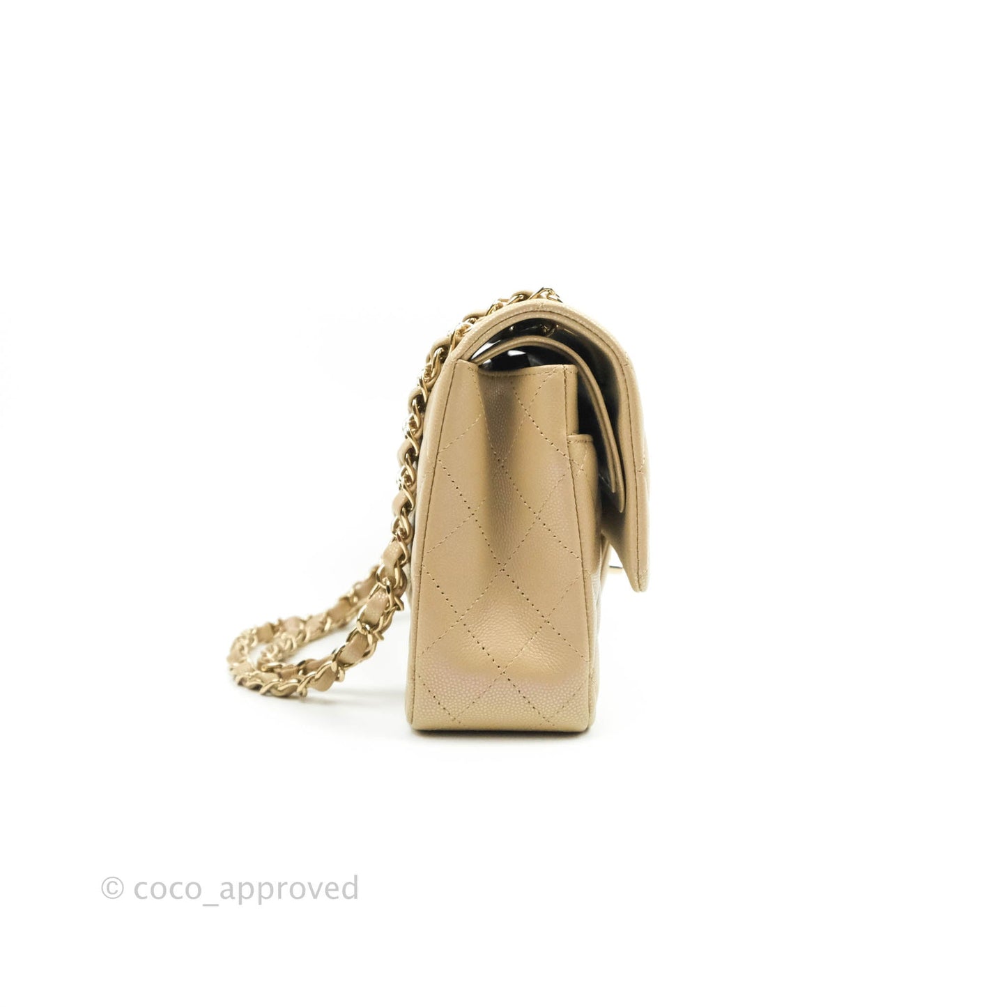 Chanel M/L Medium Double Flap Bag Iridescent Dark Beige Caviar Gold Hardware 21S