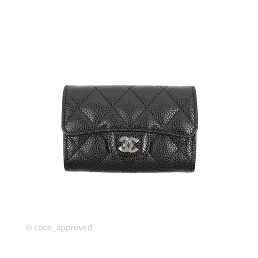 Chanel Quilted Flap Card Holder Black Caviar Silver Hardware