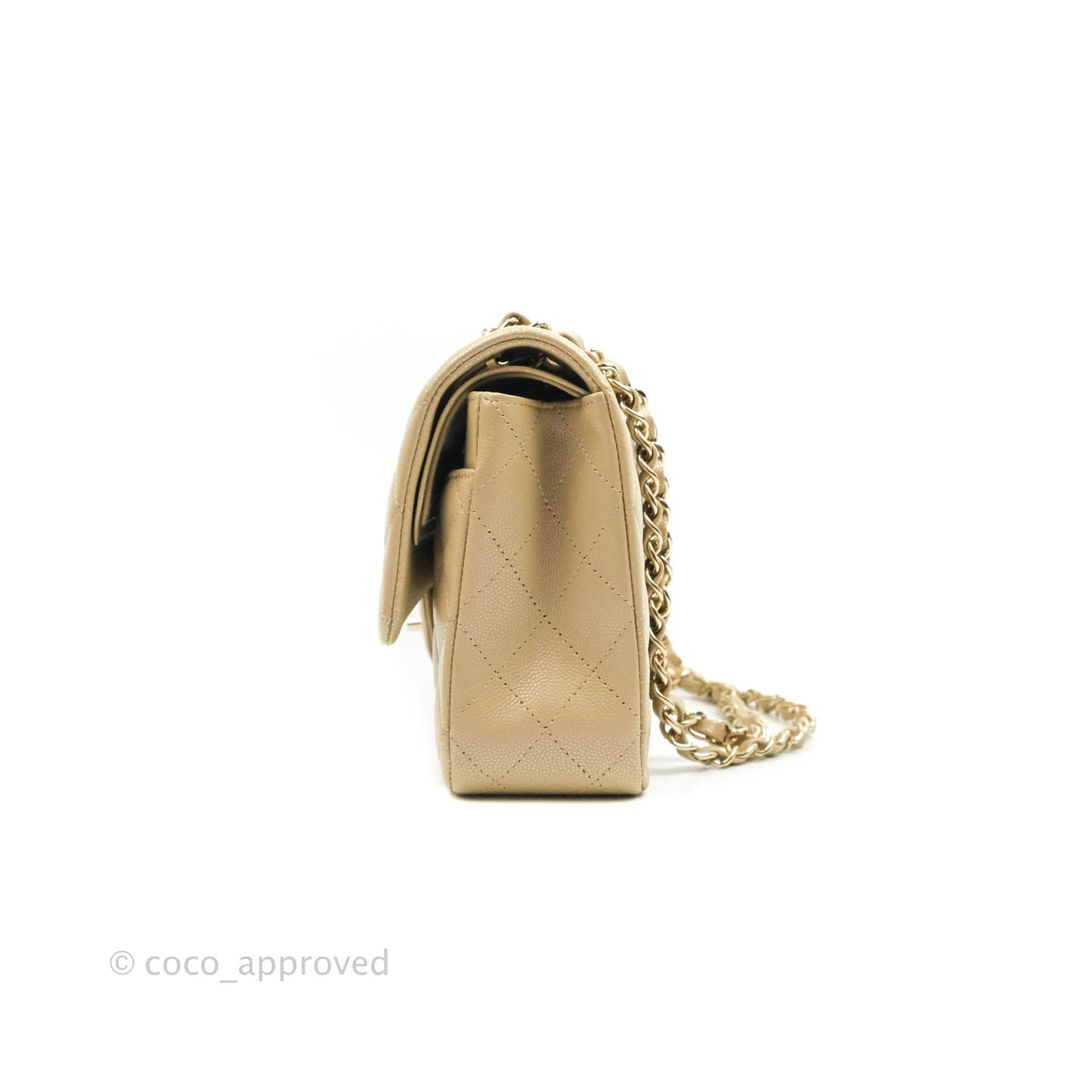 Chanel M/L Medium Double Flap Bag Iridescent Dark Beige Caviar Gold Hardware 21S