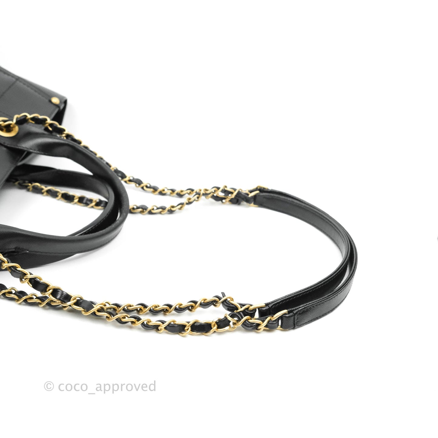 Chanel Small Studded Black Caviar Deauville Shopping Bag Aged Gold Hardware