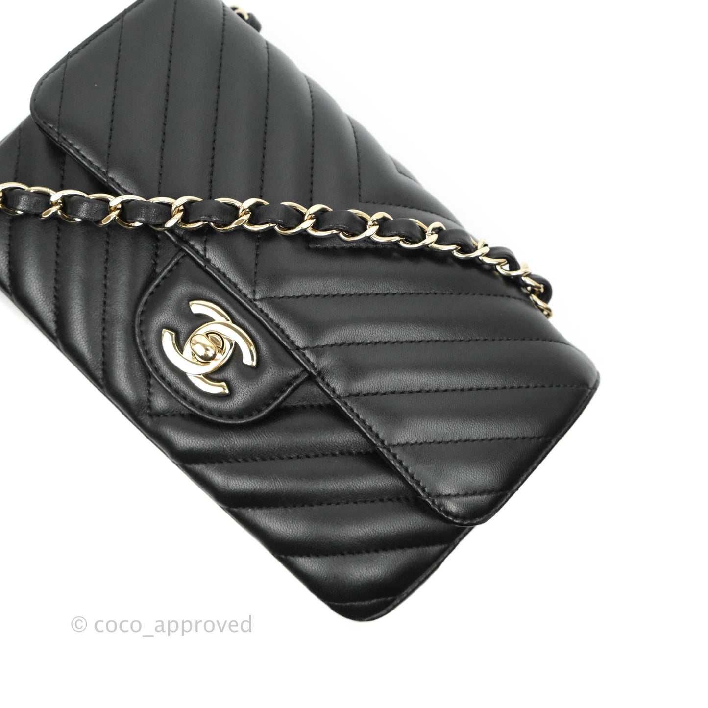 Chanel Chevron Mini Rectangular Flap Black Lambskin Gold Hardware