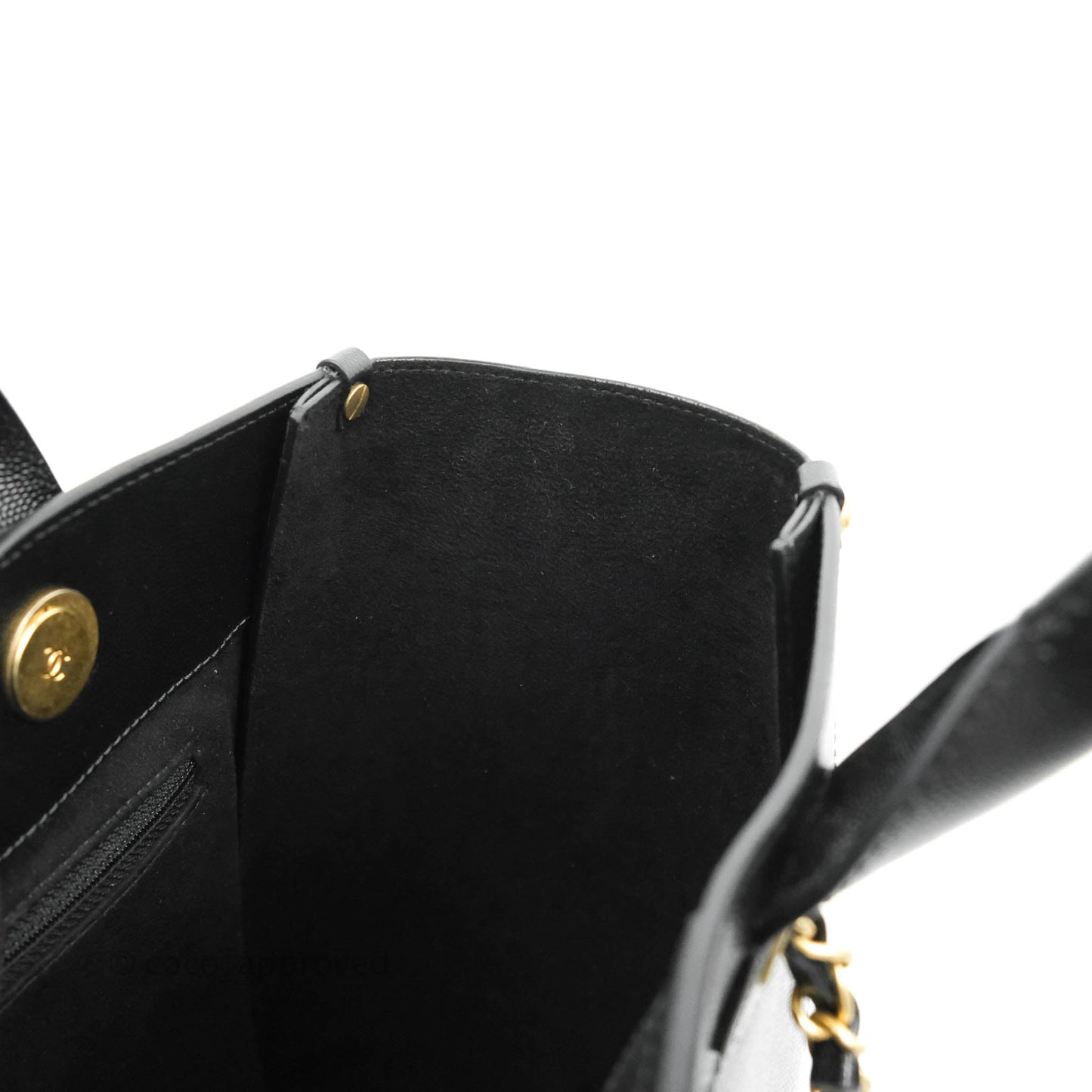Chanel Small Studded Black Caviar Deauville Shopping Bag Aged Gold Hardware