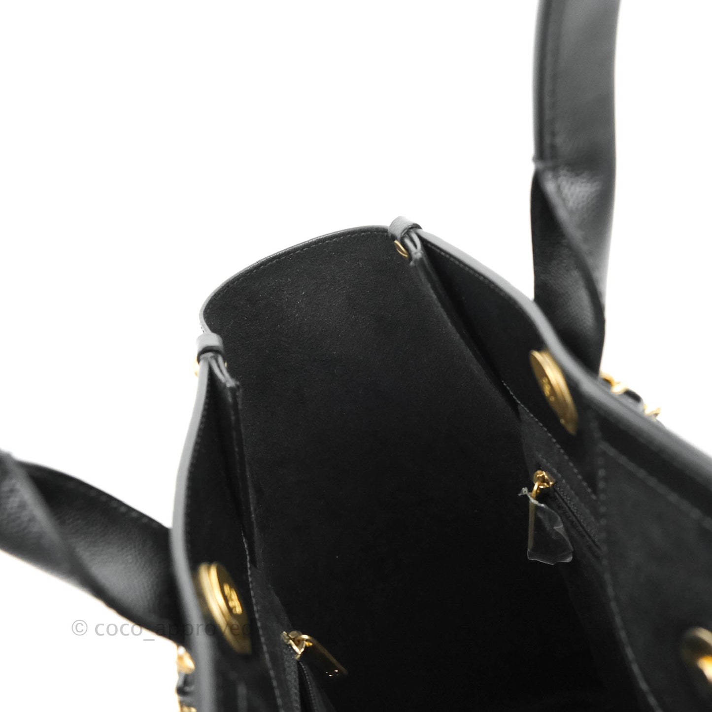 Chanel Small Studded Black Caviar Deauville Shopping Bag Aged Gold Hardware