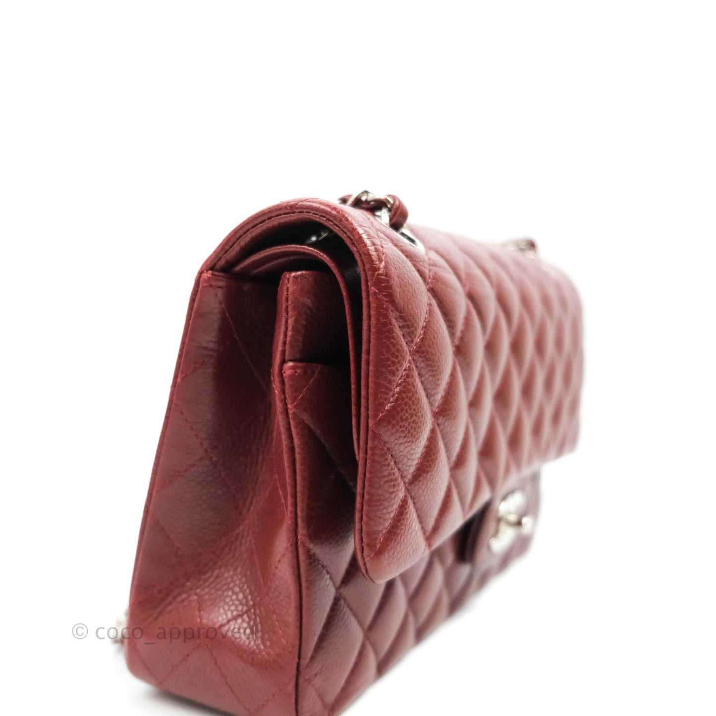Chanel Classic M/L Medium Double Flap Red Caviar Silver Hardware