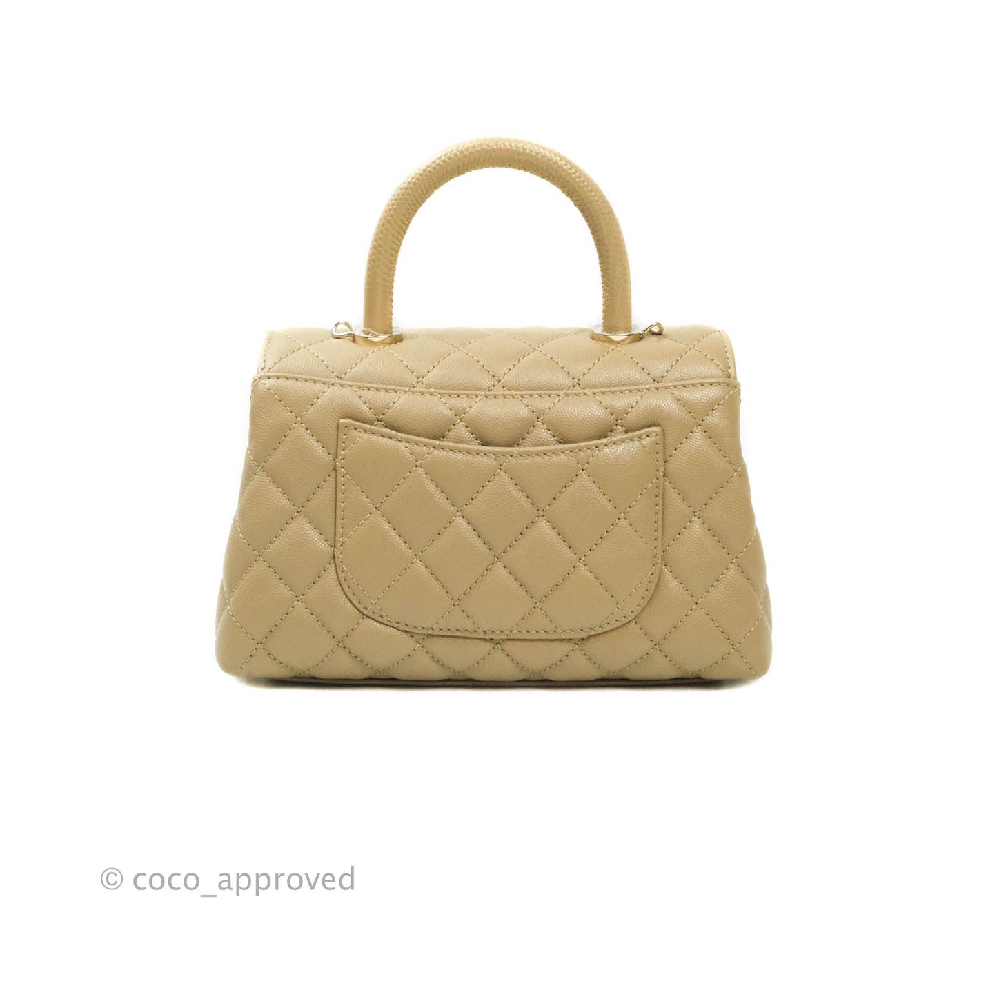 Chanel Mini (Small) Beige Coco Handle Quilted Caviar Gold Hardware Embossed Lizard Handle 21A