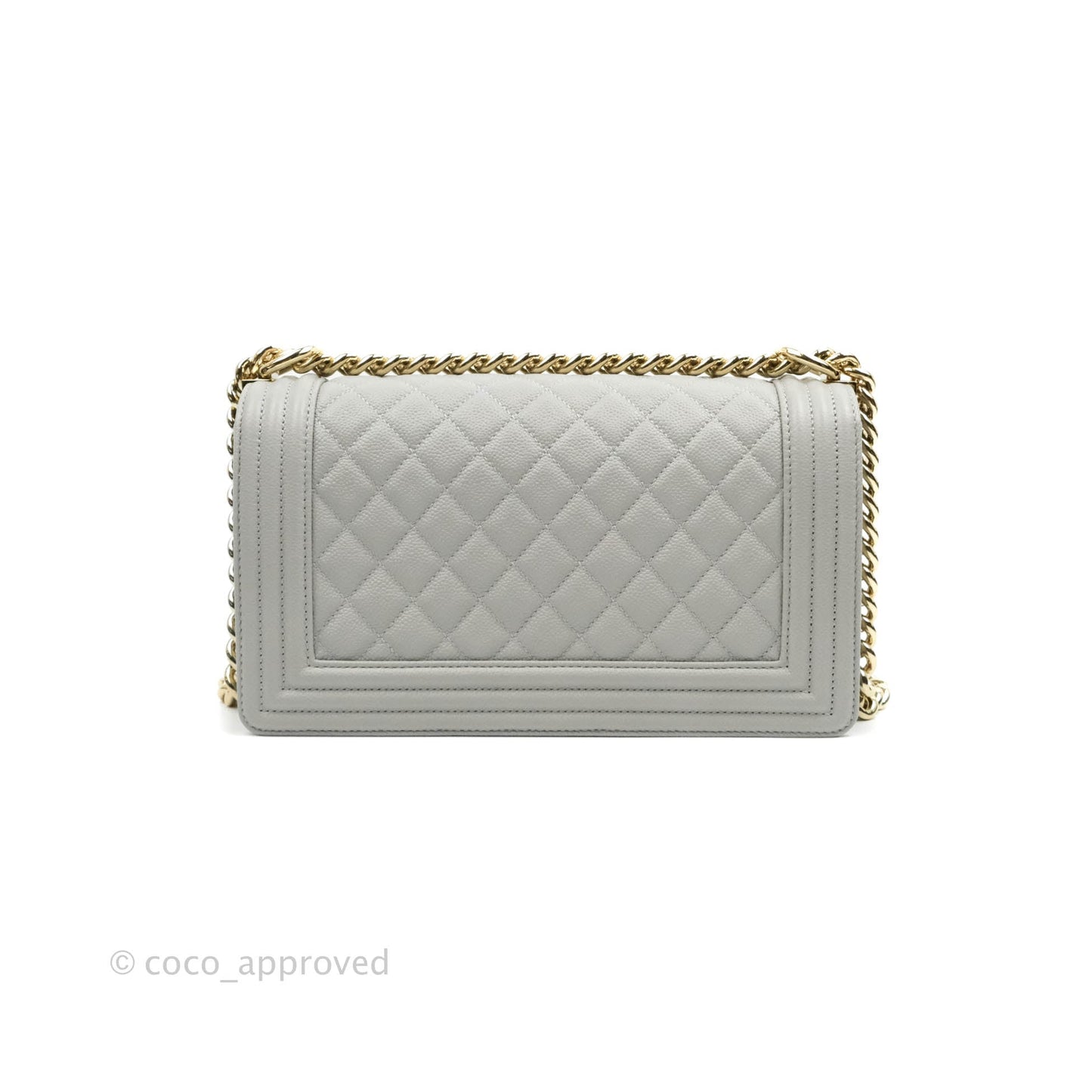 Chanel Old Medium Quilted Boy Bag Grey Caviar Gold Hardware