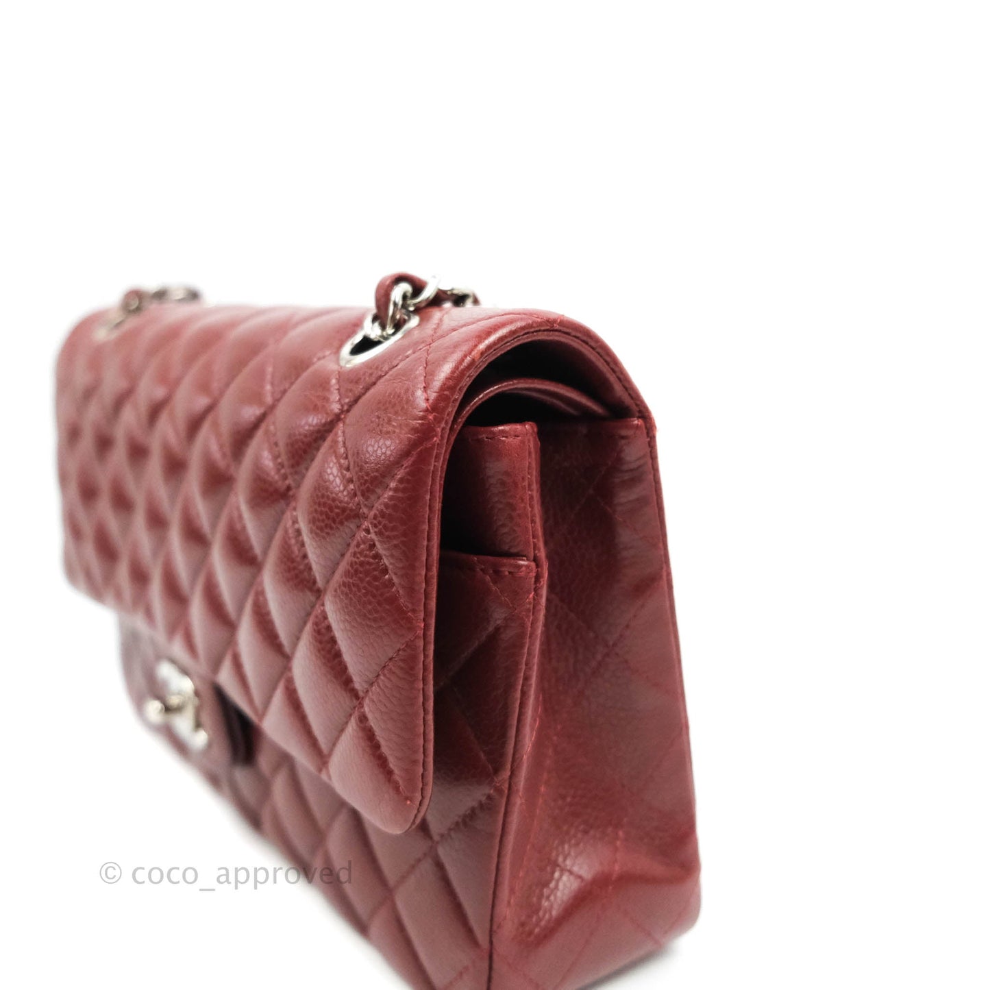 Chanel Classic M/L Medium Double Flap Red Caviar Silver Hardware