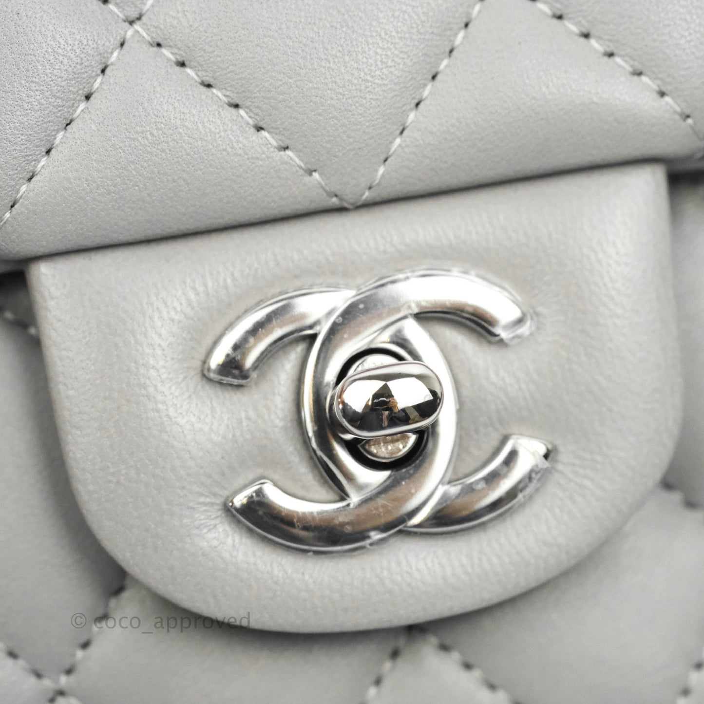 Chanel Quilted Mini Rectangular Grey Lambskin Silver Hardware 21B