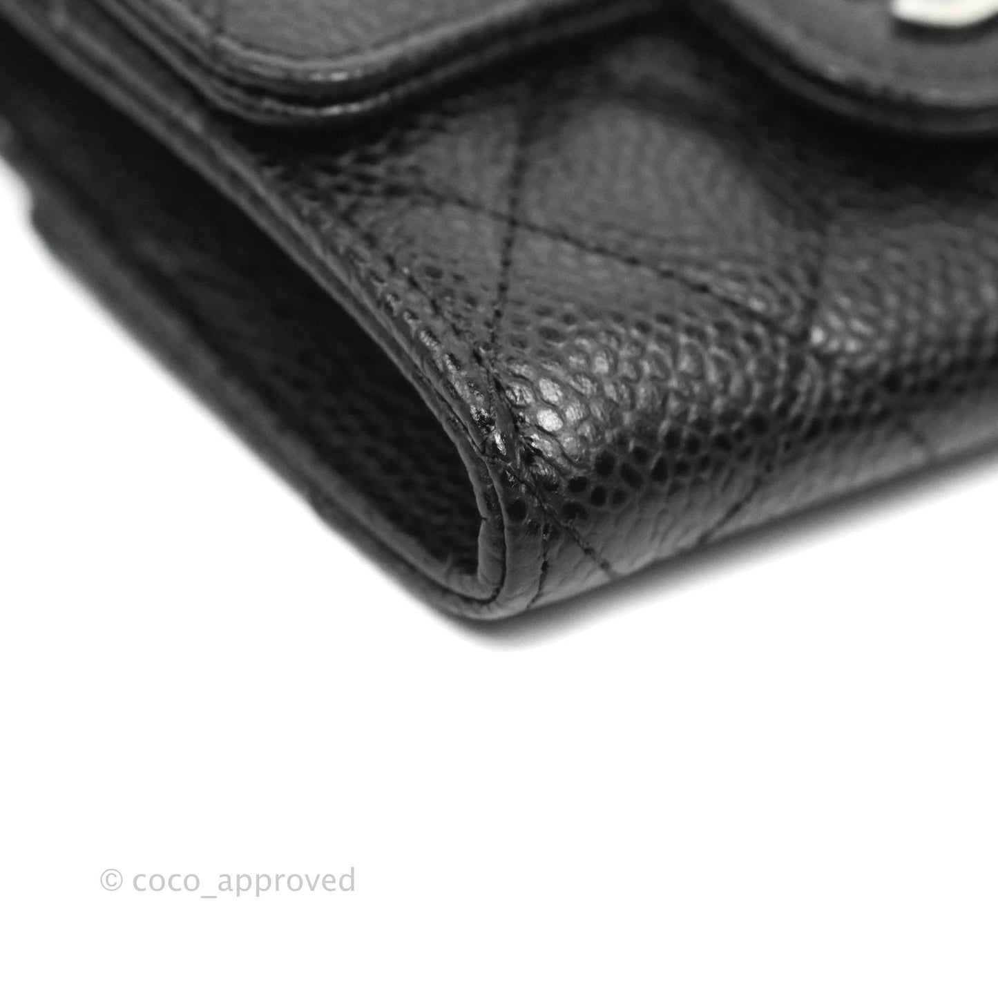 Chanel Quilted Flap Card Holder Black Caviar Silver Hardware