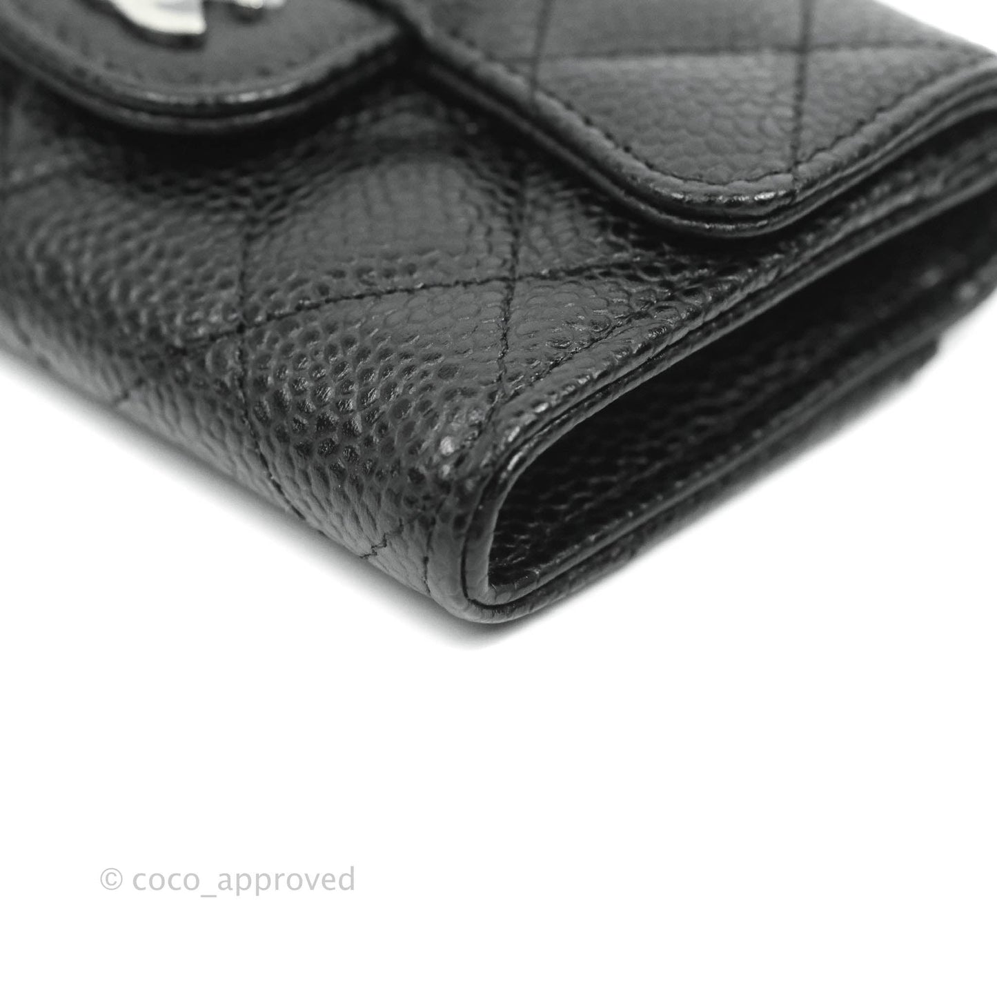 Chanel Quilted Flap Card Holder Black Caviar Silver Hardware