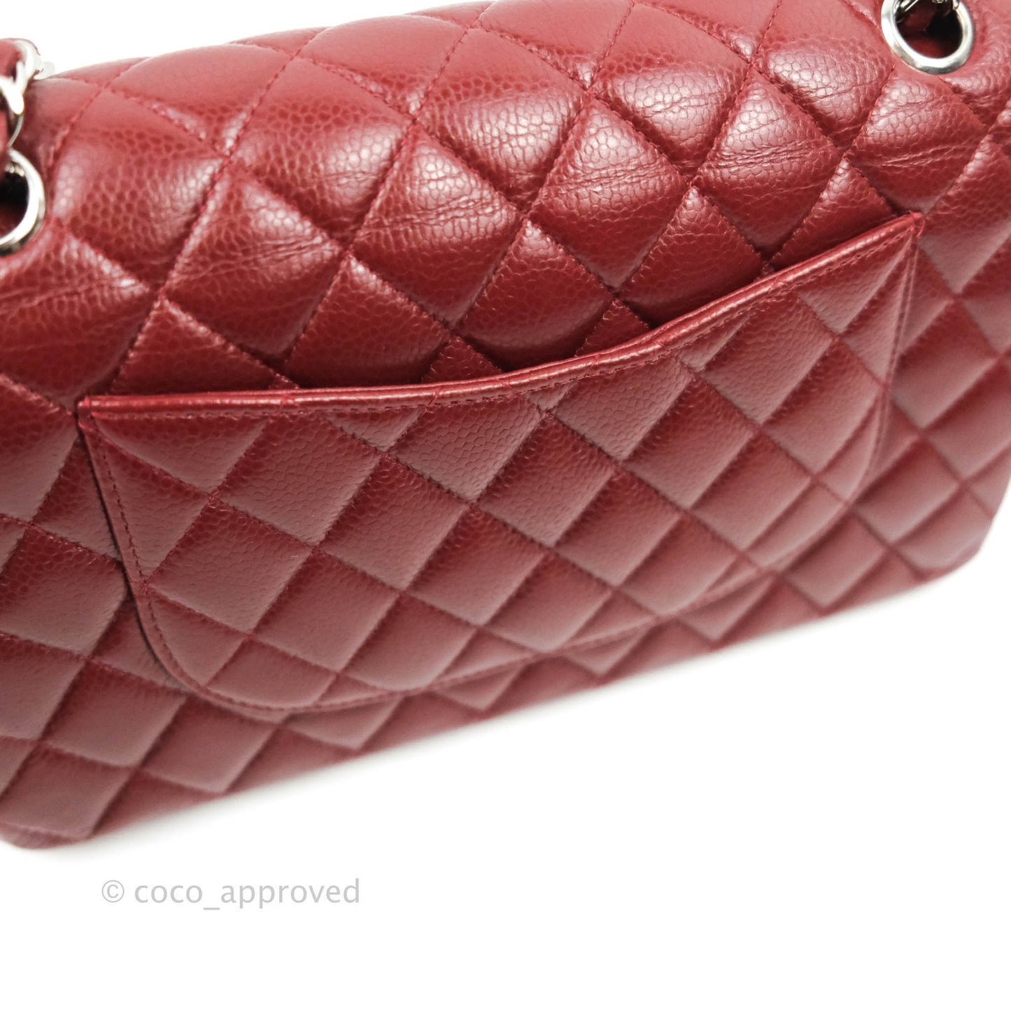 Chanel Classic M/L Medium Double Flap Red Caviar Silver Hardware