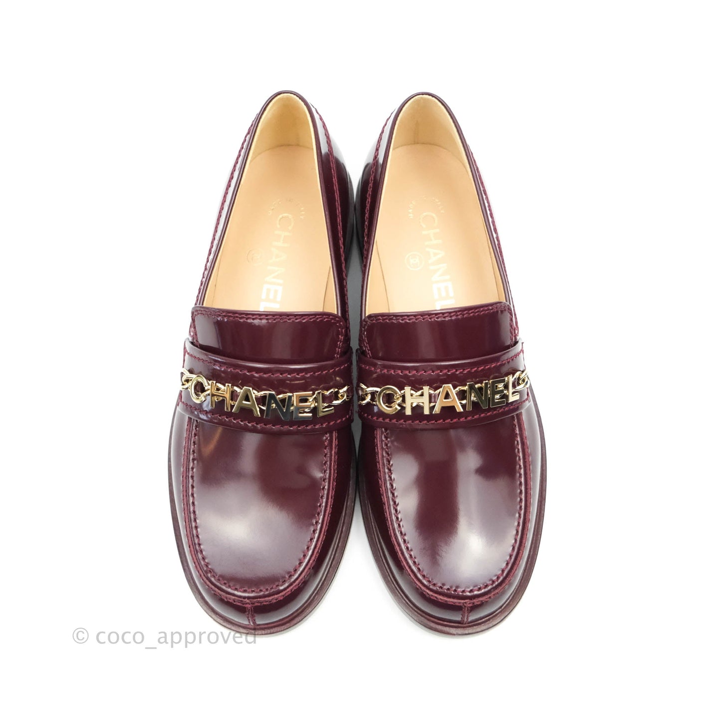 Chanel Patent Calfskin Bordeaux Loafers 21S Size 37