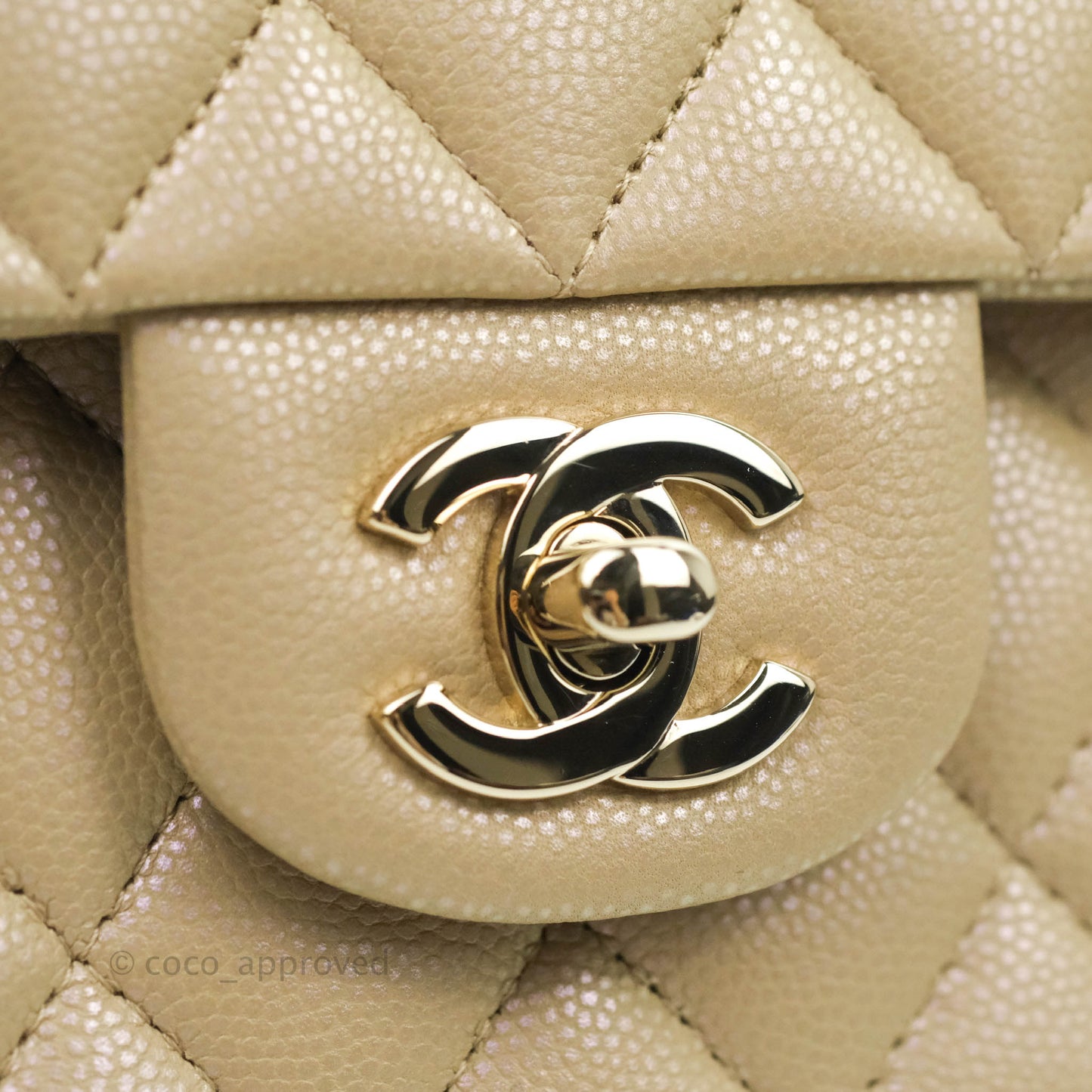 Chanel M/L Medium Double Flap Bag Iridescent Dark Beige Caviar Gold Hardware 21S