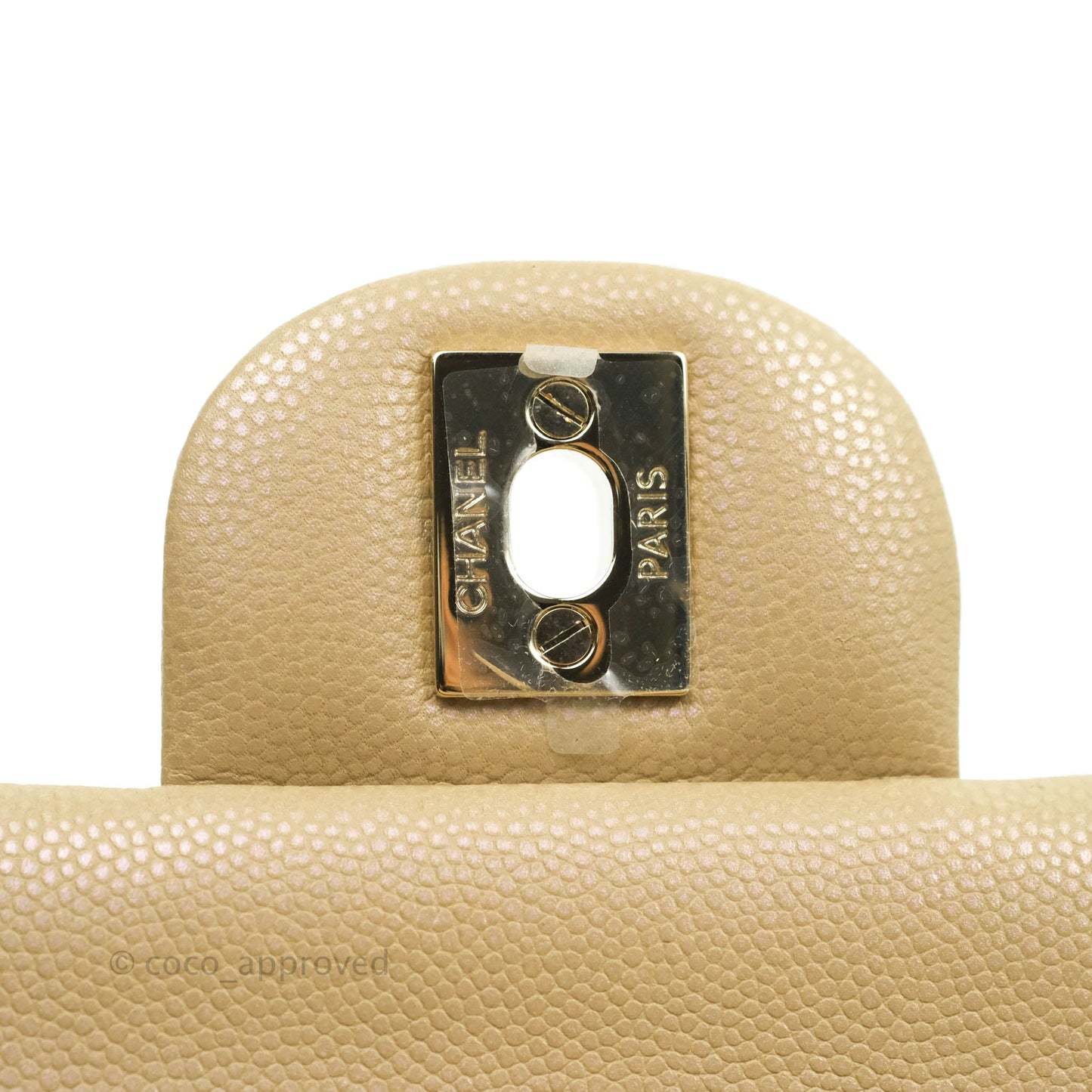 Chanel M/L Medium Double Flap Bag Iridescent Dark Beige Caviar Gold Hardware 21S