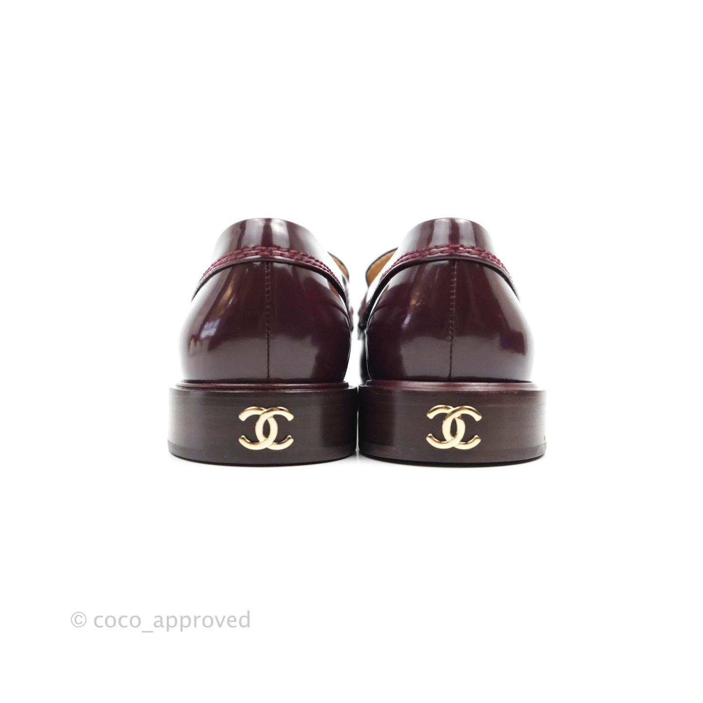 Chanel Patent Calfskin Bordeaux Loafers 21S Size 37