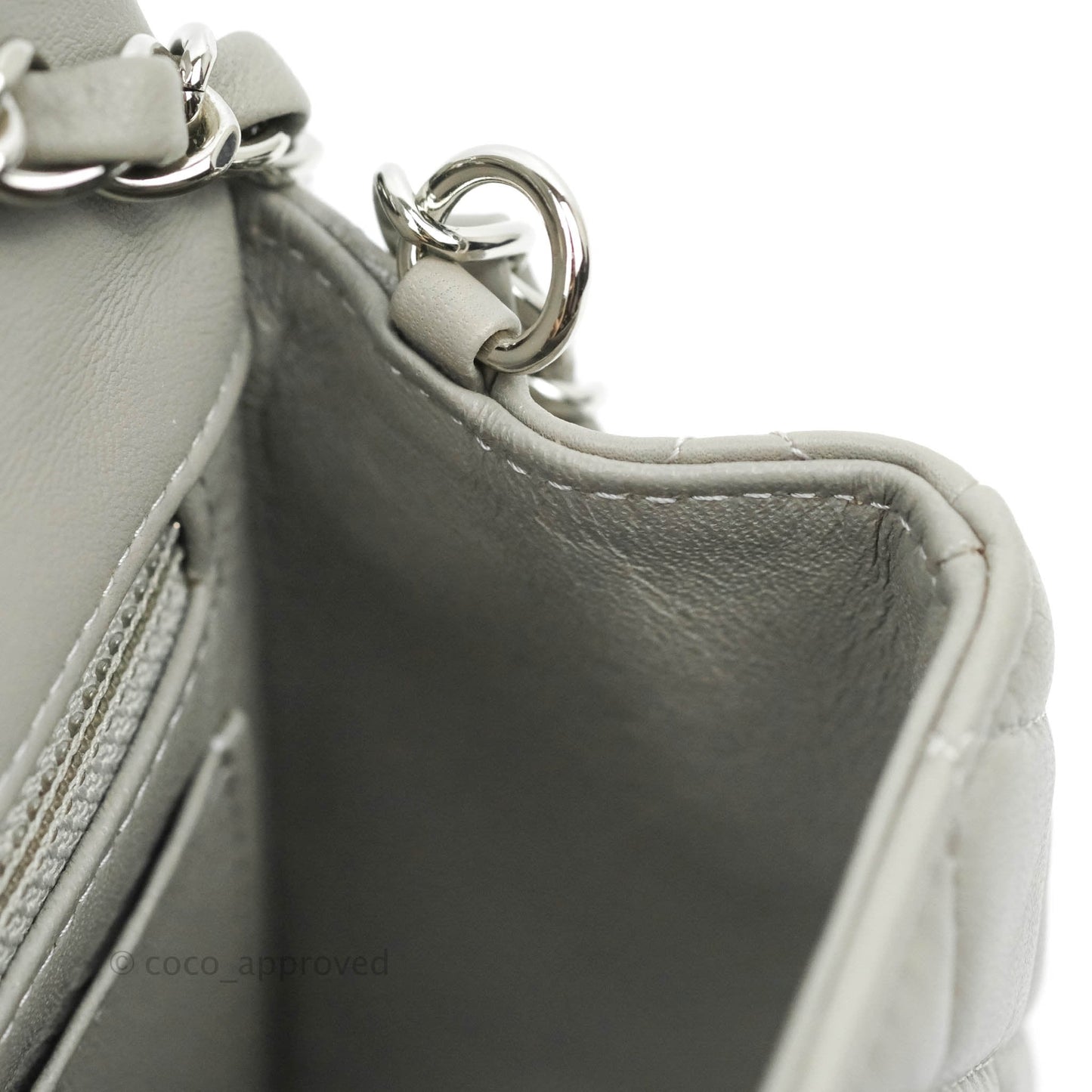 Chanel Quilted Mini Rectangular Grey Lambskin Silver Hardware 19B