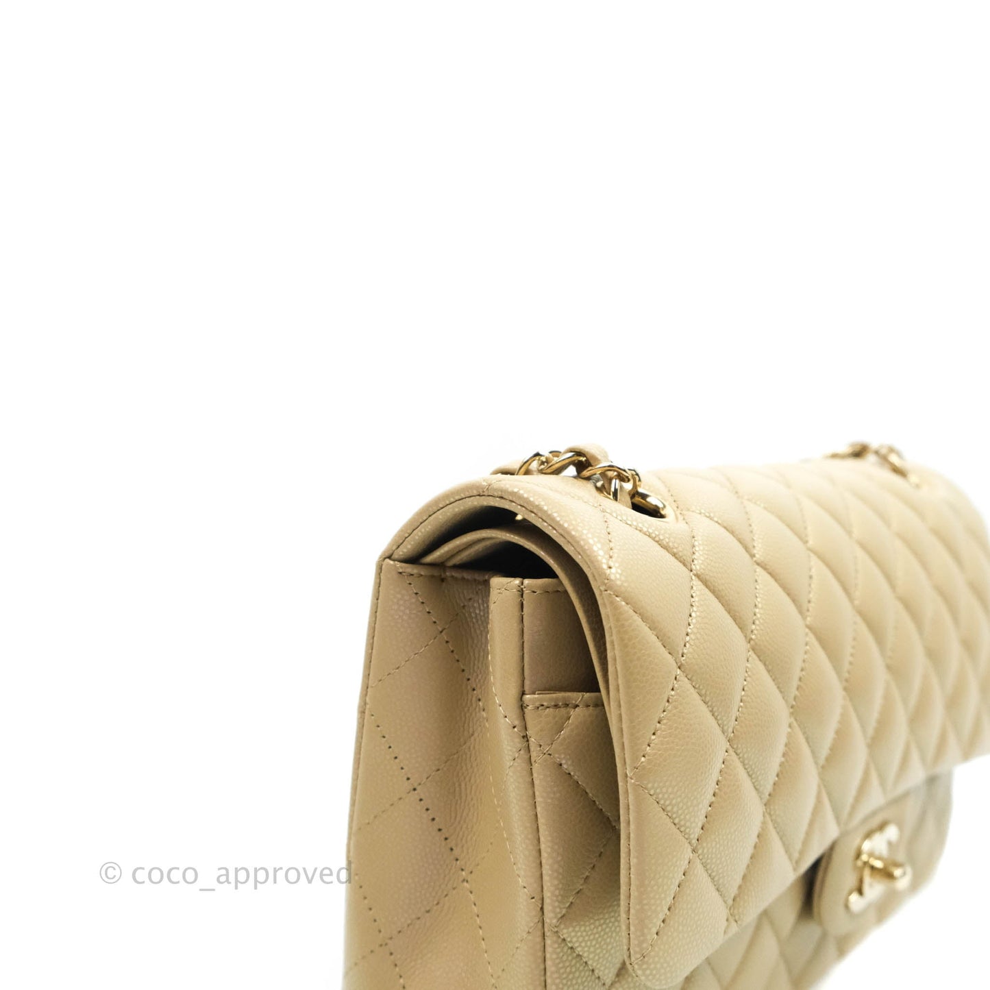Chanel M/L Medium Double Flap Bag Iridescent Dark Beige Caviar Gold Hardware 21S