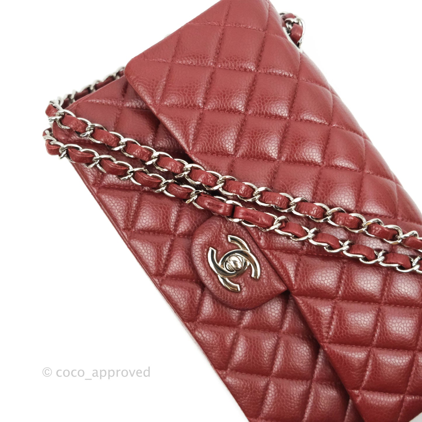 Chanel Classic M/L Medium Double Flap Red Caviar Silver Hardware
