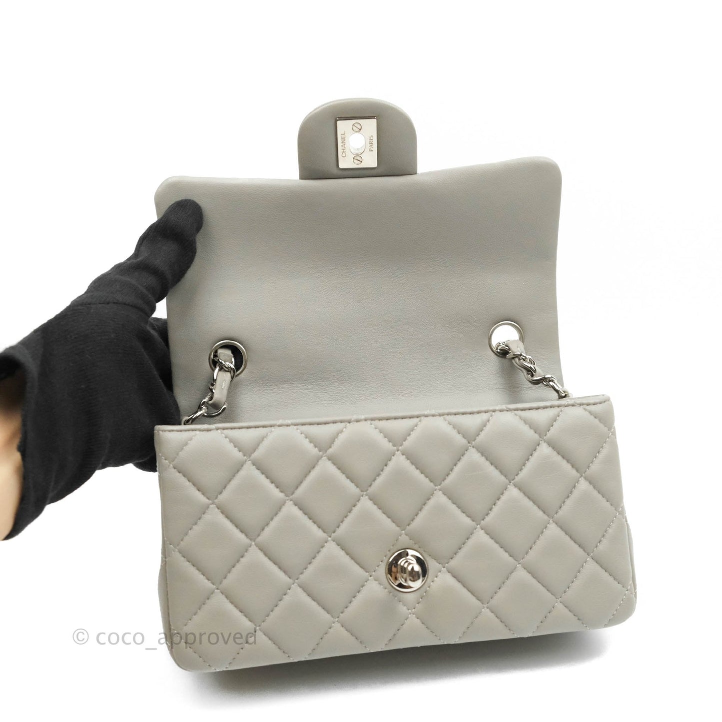 Chanel Quilted Mini Rectangular Grey Lambskin Silver Hardware 19B