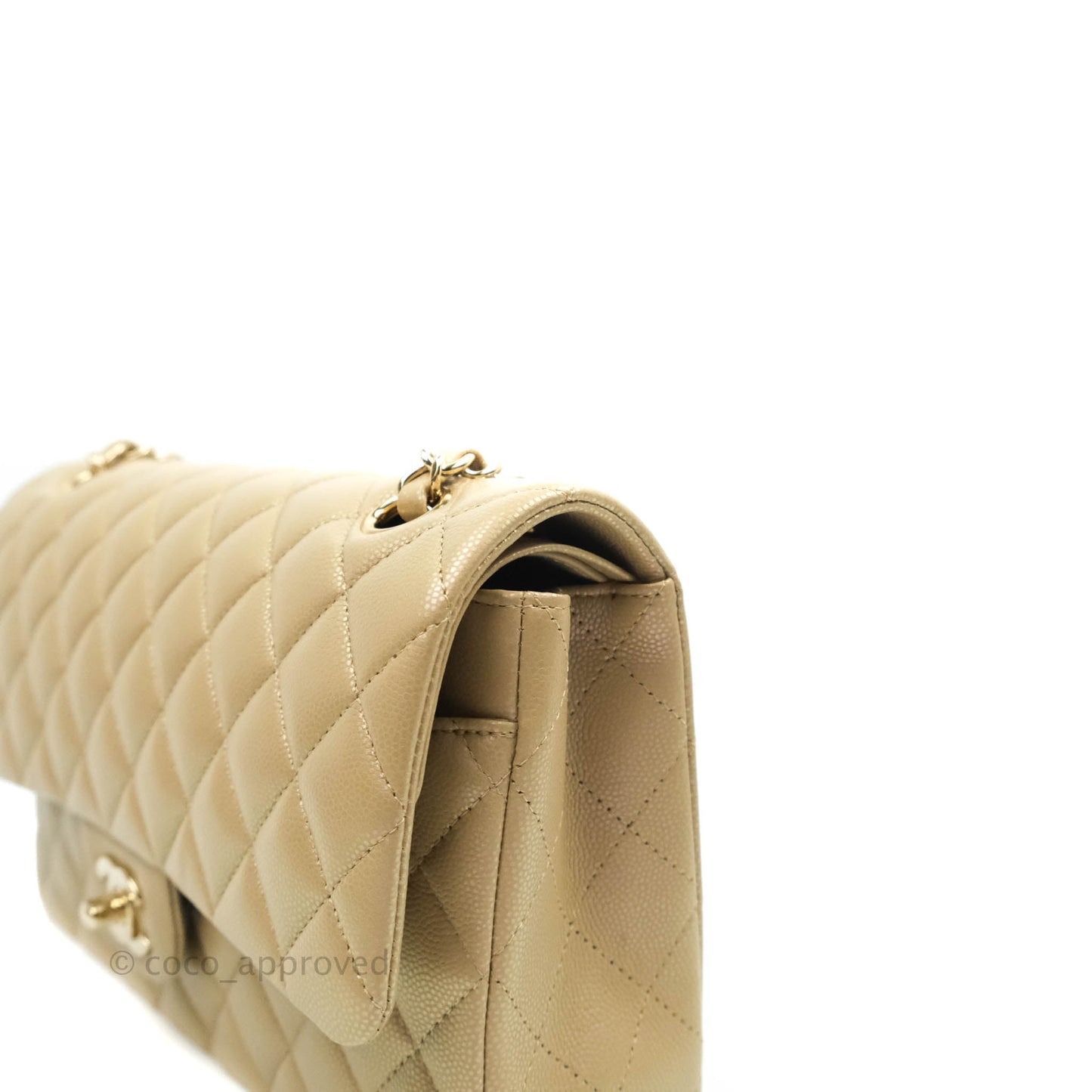 Chanel M/L Medium Double Flap Bag Iridescent Dark Beige Caviar Gold Hardware 21S