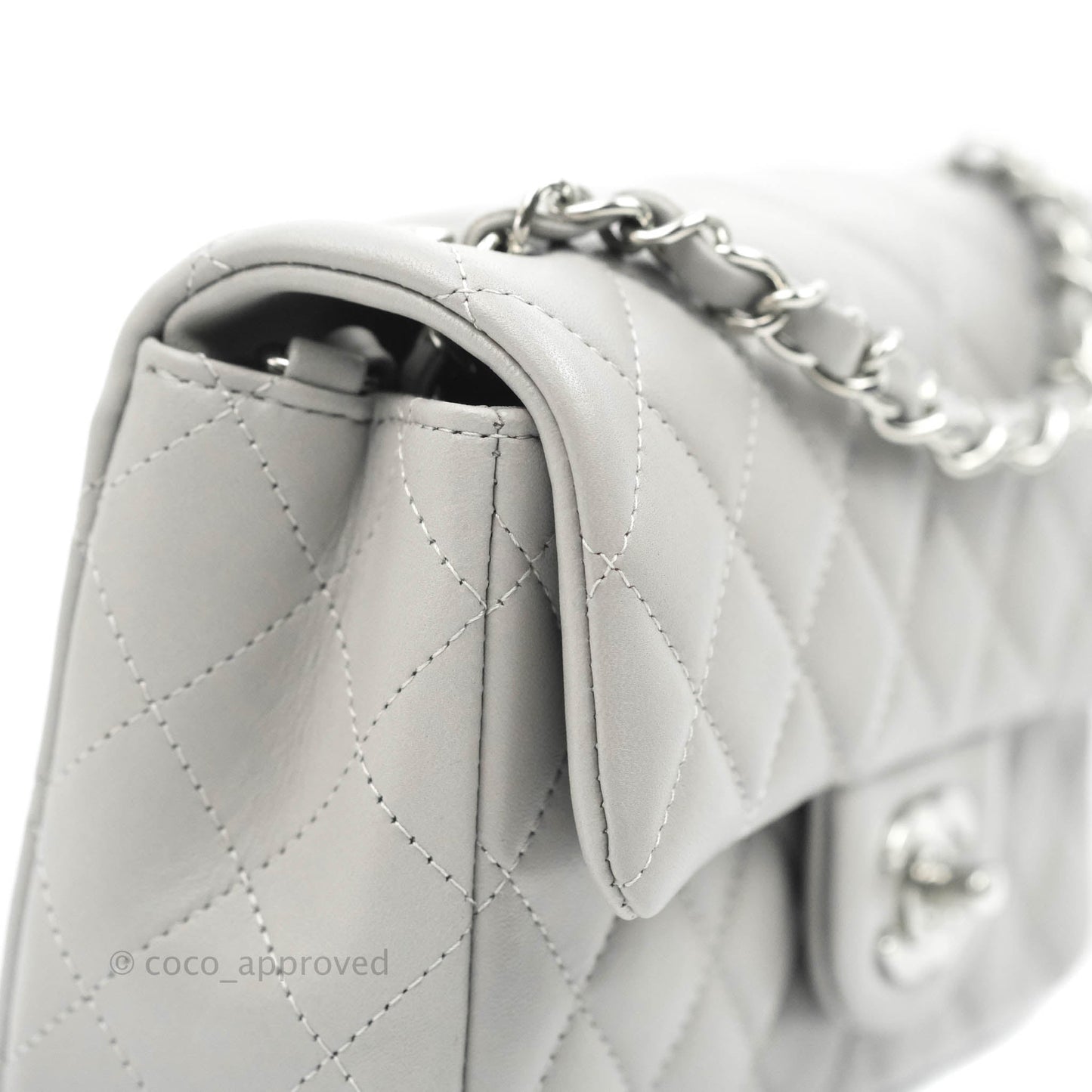 Chanel Quilted Mini Rectangular Grey Lambskin Silver Hardware 21B