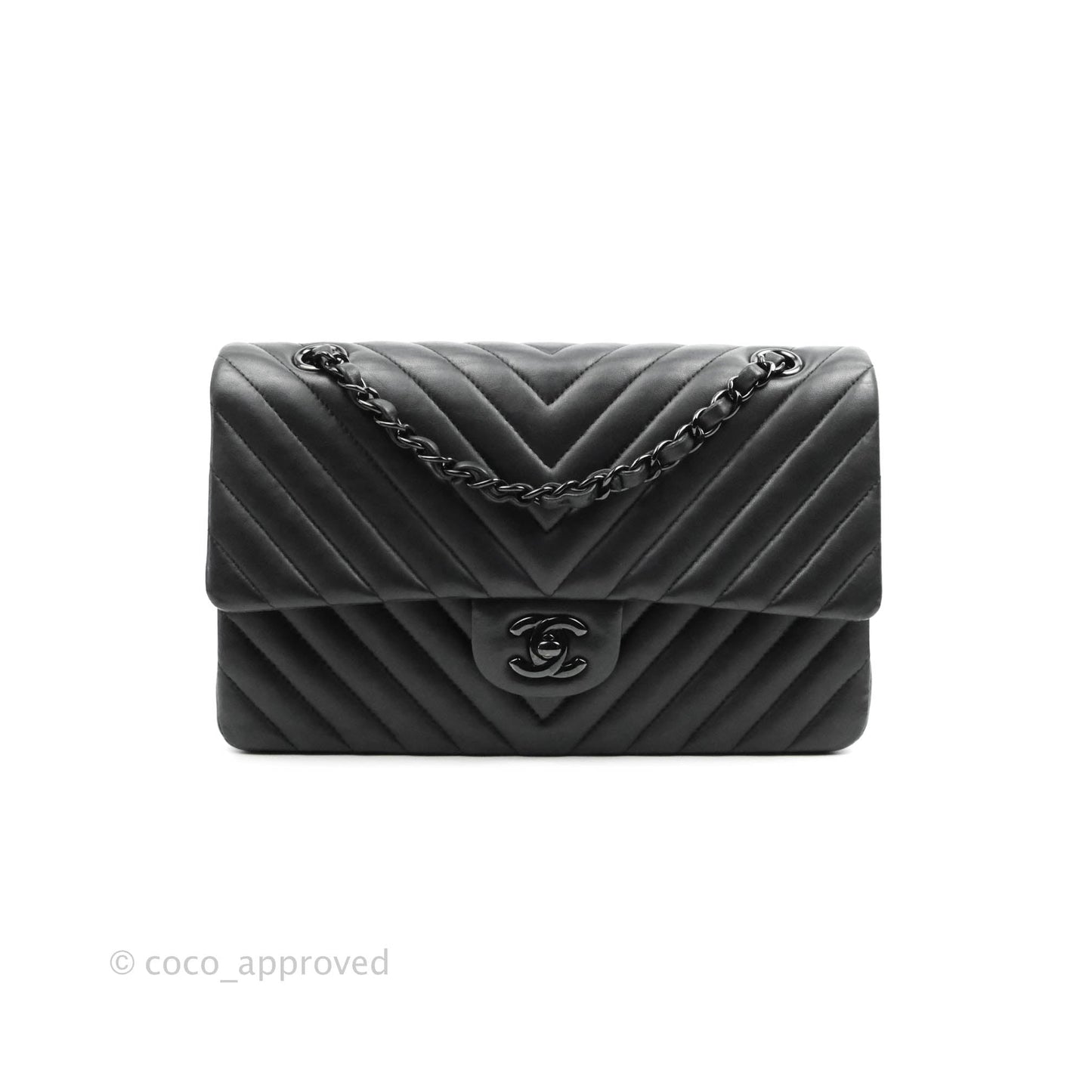 Chanel Classic Chevron M/L Medium Double Flap So Black Lambskin