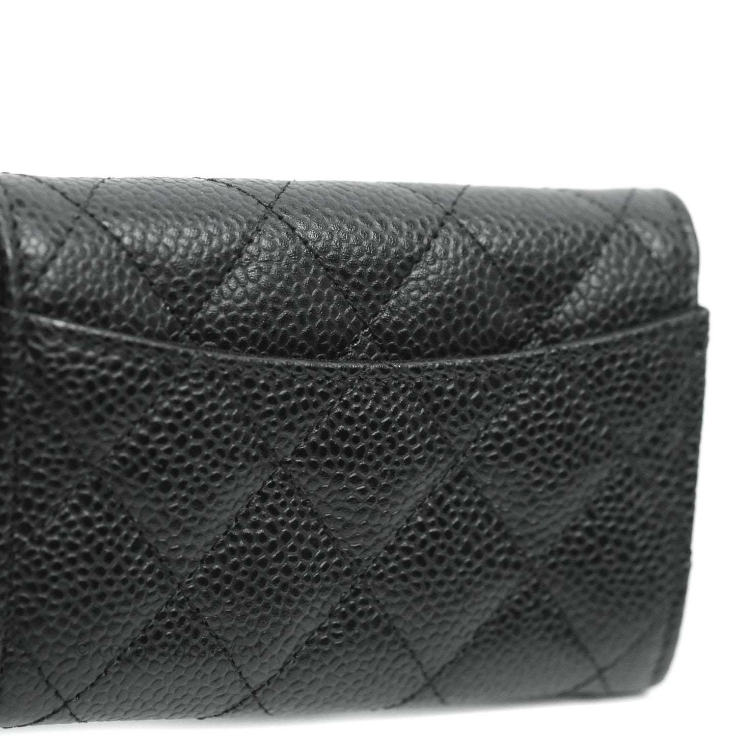 Chanel Quilted Flap Card Holder Black Caviar Silver Hardware