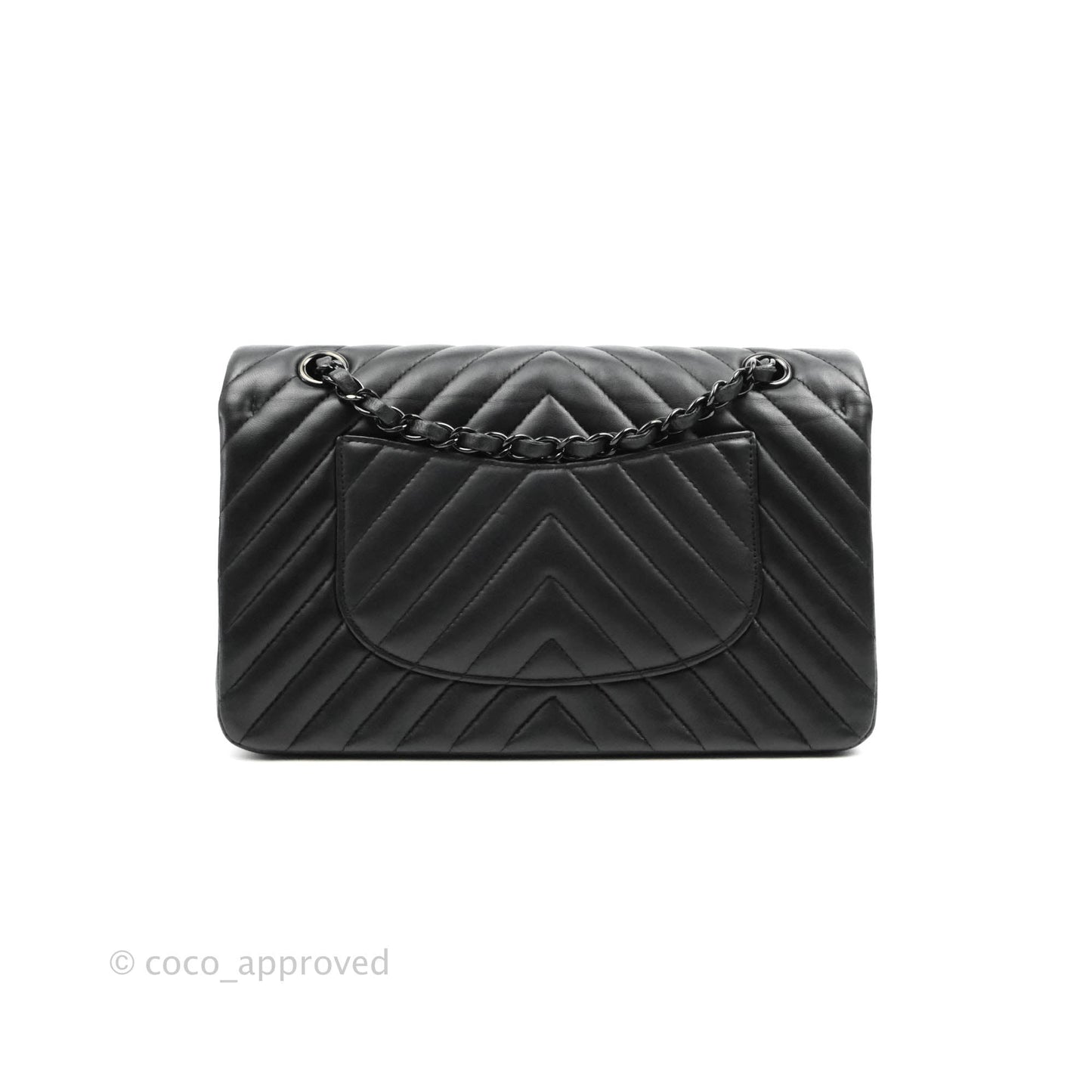 Chanel Classic Chevron M/L Medium Double Flap So Black Lambskin