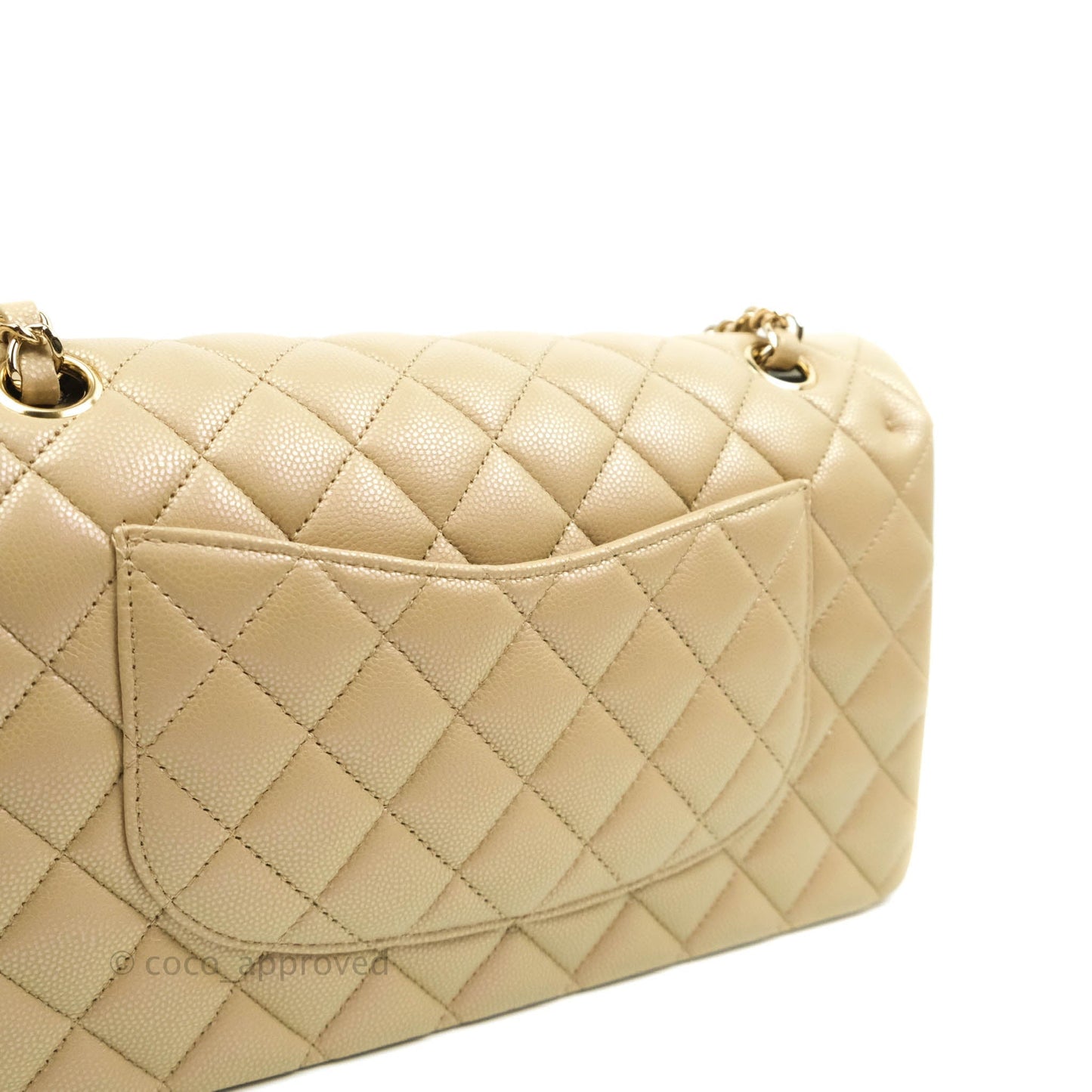 Chanel M/L Medium Double Flap Bag Iridescent Dark Beige Caviar Gold Hardware 21S