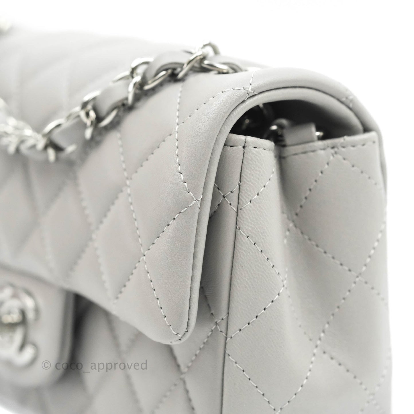 Chanel Quilted Mini Rectangular Grey Lambskin Silver Hardware 21B