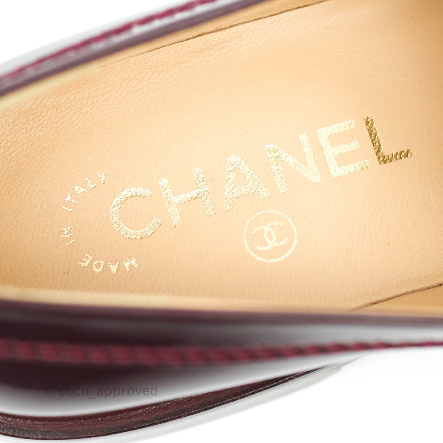 Chanel Patent Calfskin Bordeaux Loafers 21S Size 37