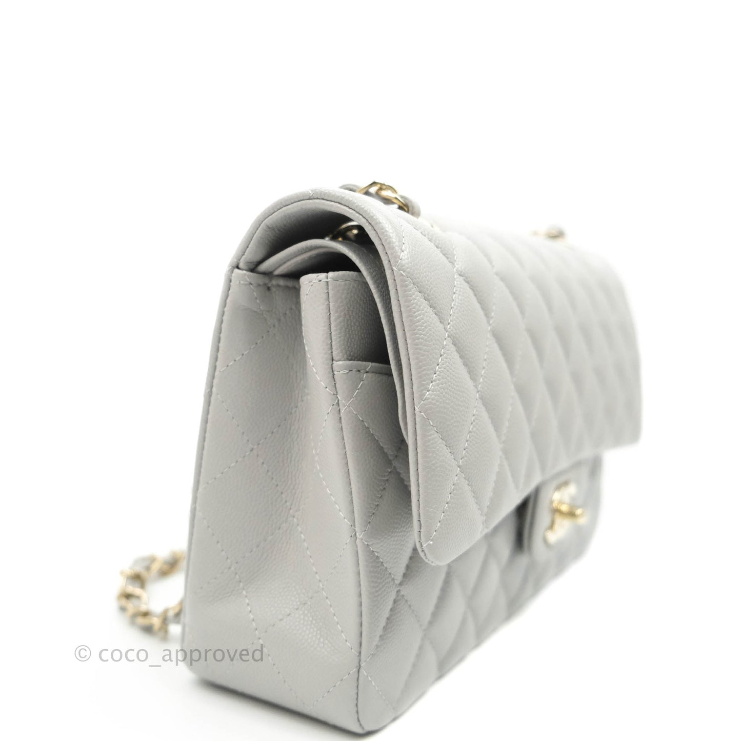 Chanel Classic M/L Medium Double Flap Grey Caviar Gold Hardware