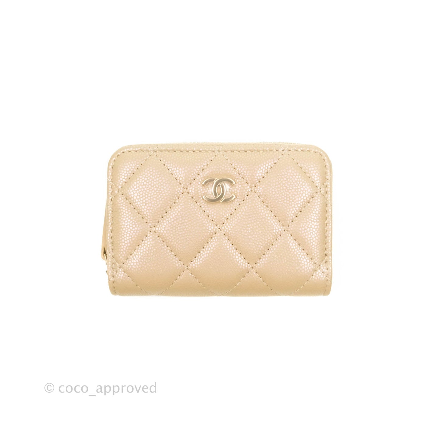 Chanel Classic Zipped Coin Purse Iridescent Beige Caviar Gold Hardware 21S