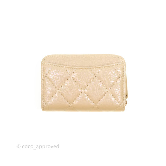 Chanel Classic Zipped Coin Purse Iridescent Beige Caviar Gold Hardware 21S