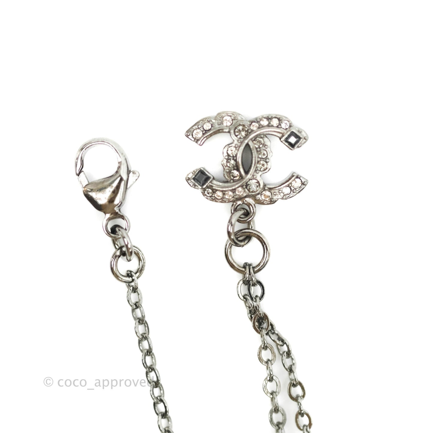 Chanel Crystal CC Necklace Gun Metal 17A