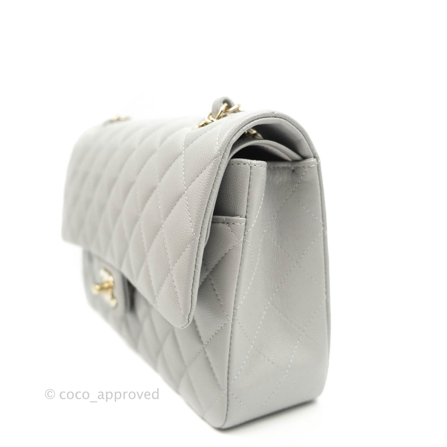 Chanel Classic M/L Medium Double Flap Grey Caviar Gold Hardware