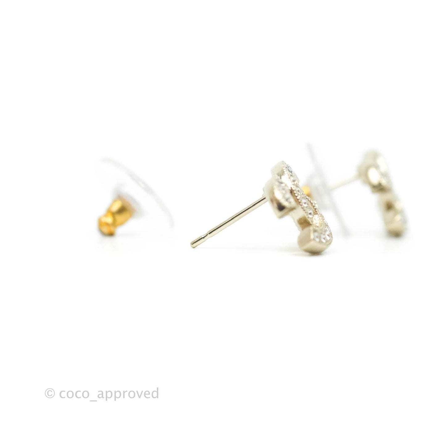 Chanel CC Crystal Earrings Light Gold Tone 21V