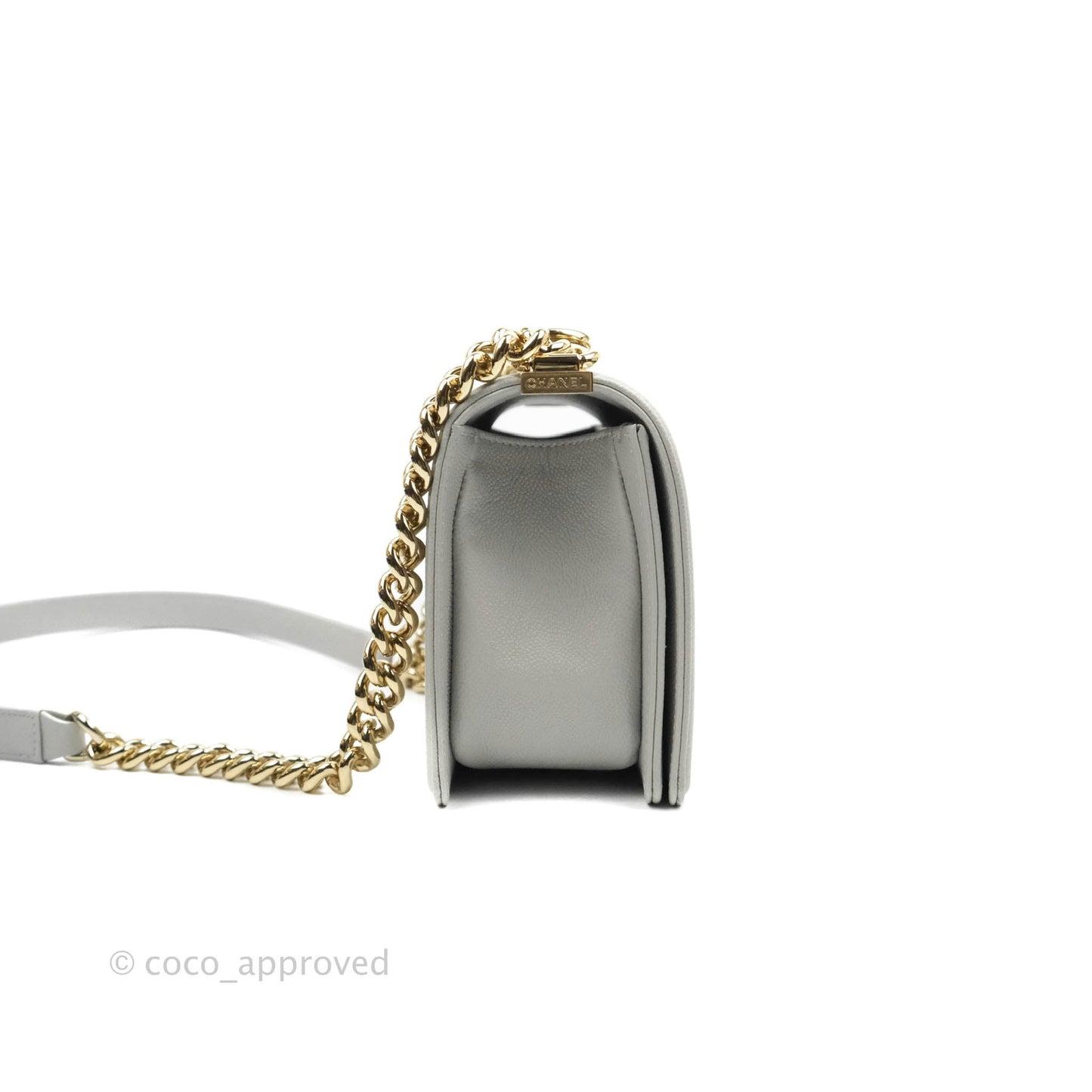 Chanel Old Medium Quilted Boy Bag Grey Caviar Gold Hardware